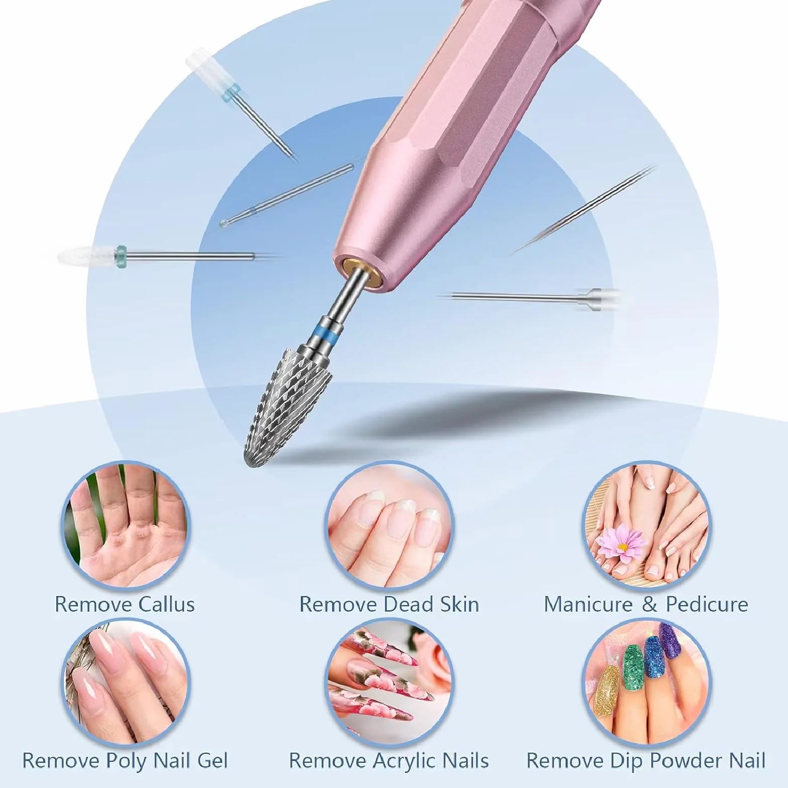 Depvko Zestaw wierteł do paznokci, 13 szt., węglik wolframu + 3 szt. ceramiczny efile + 6 szt. diamentów + 1 szczotka 0,2 cm do manicure, pedicure, salonu domowego
