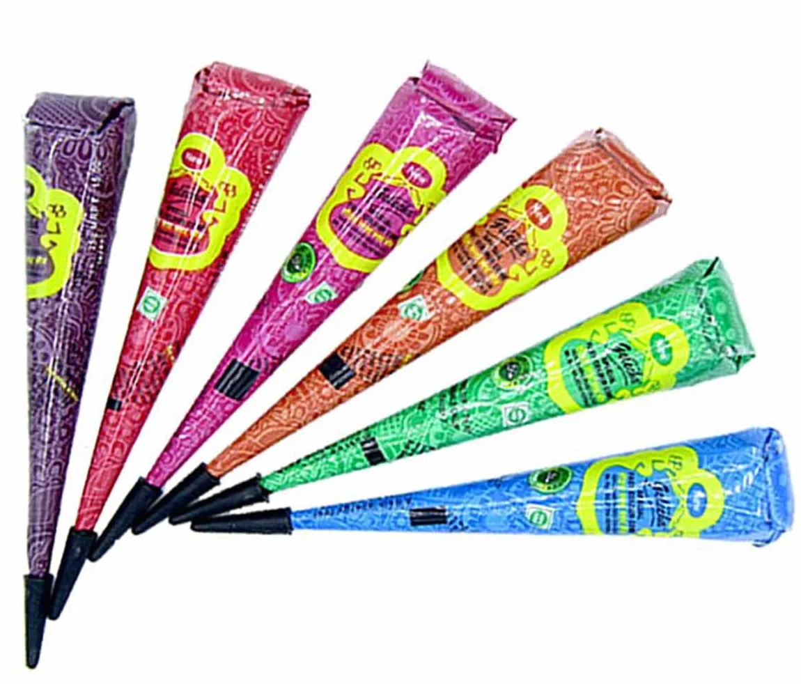 JPR – 10 x Natural Mehndi Cones (wielokolorowe), bez mieszanki, halal Veg, przetestowane klinicznie i certyfikowane – do tymczasowego designu tatuażu Bodyart (duże stożki) 250 g + kartka pocztowa SRK