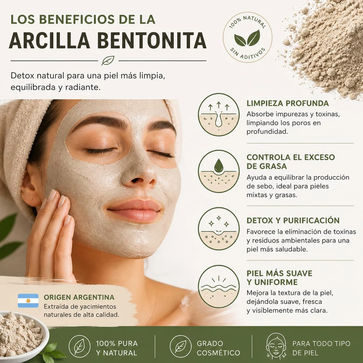 100% naturalny proszek bentonitu sodu (250 gr) do masek na twarz, Detox do skóry, okładów do ciała, kremów, miękkich peelów, peelsów i mycia