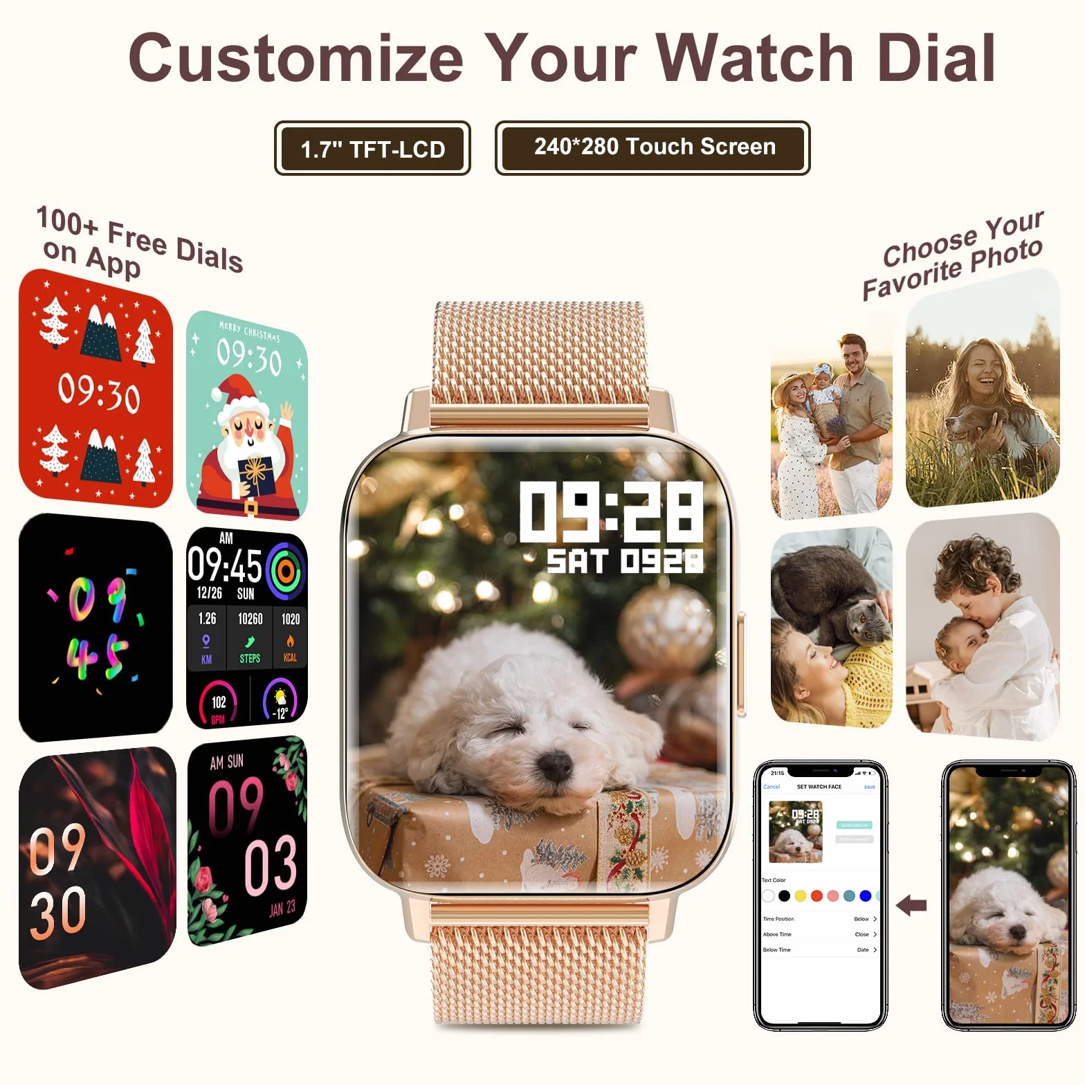 Zegarek damski Smartwatch Smart Watch z powiadomieniami o wiadomościach, pomiar tętna, sen, spO2, zegarek fitness z krokomierzem, 8 sportowych, zegarek cyfrowy dla systemu Android iOS