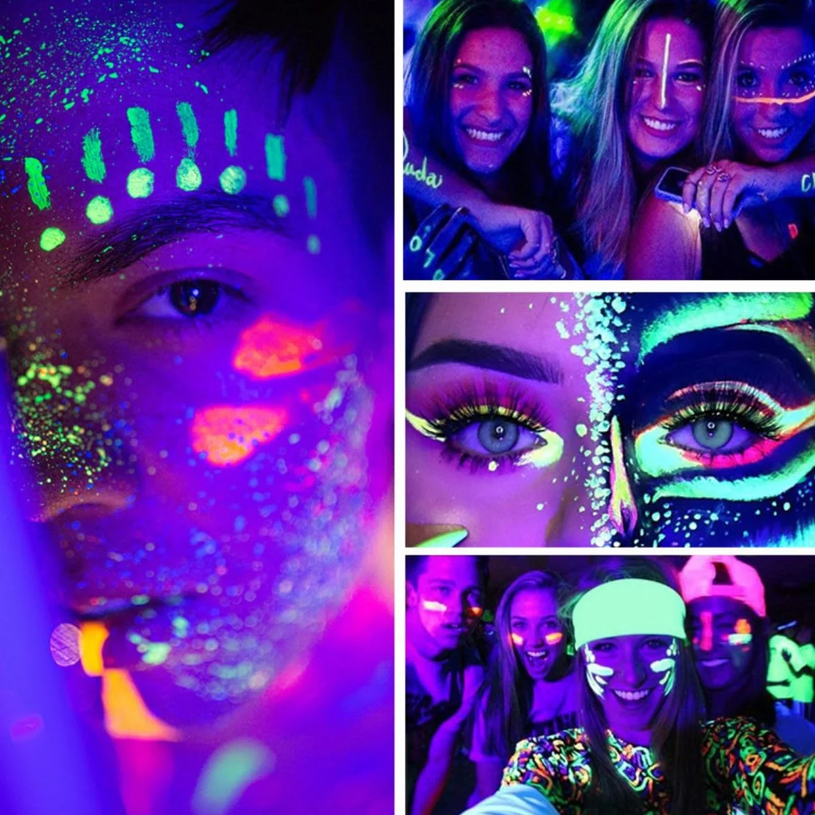 Farba do ciała fluorescencyjna UV 8 kolorów z pędzlami