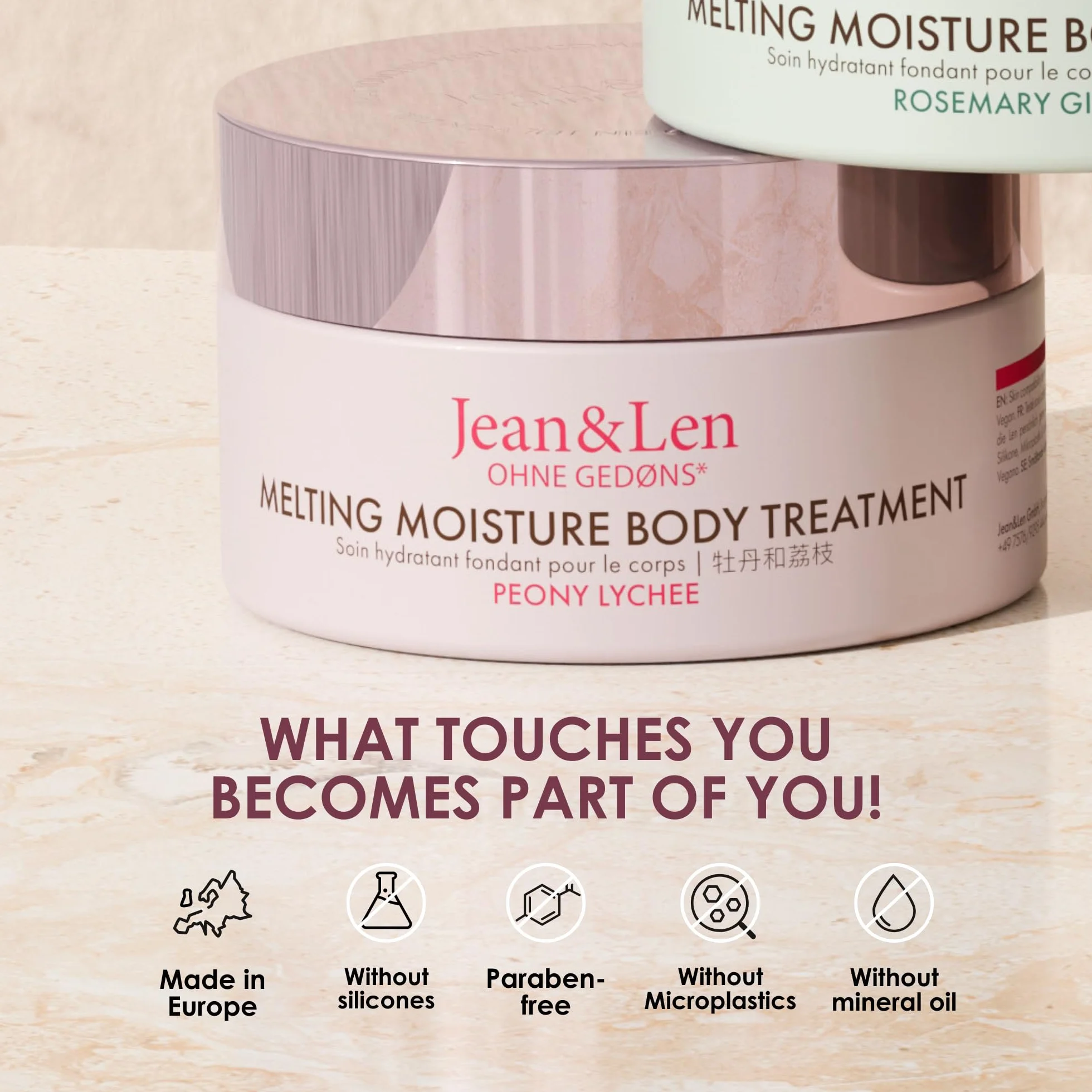 Jean & Len Melting Moisture Body Treatment Peony & Lychee, dla perfumowanych efektów pielęgnacyjnych, masło do ciała, bez parabenów i silikonów, wegańskie, 200 ml