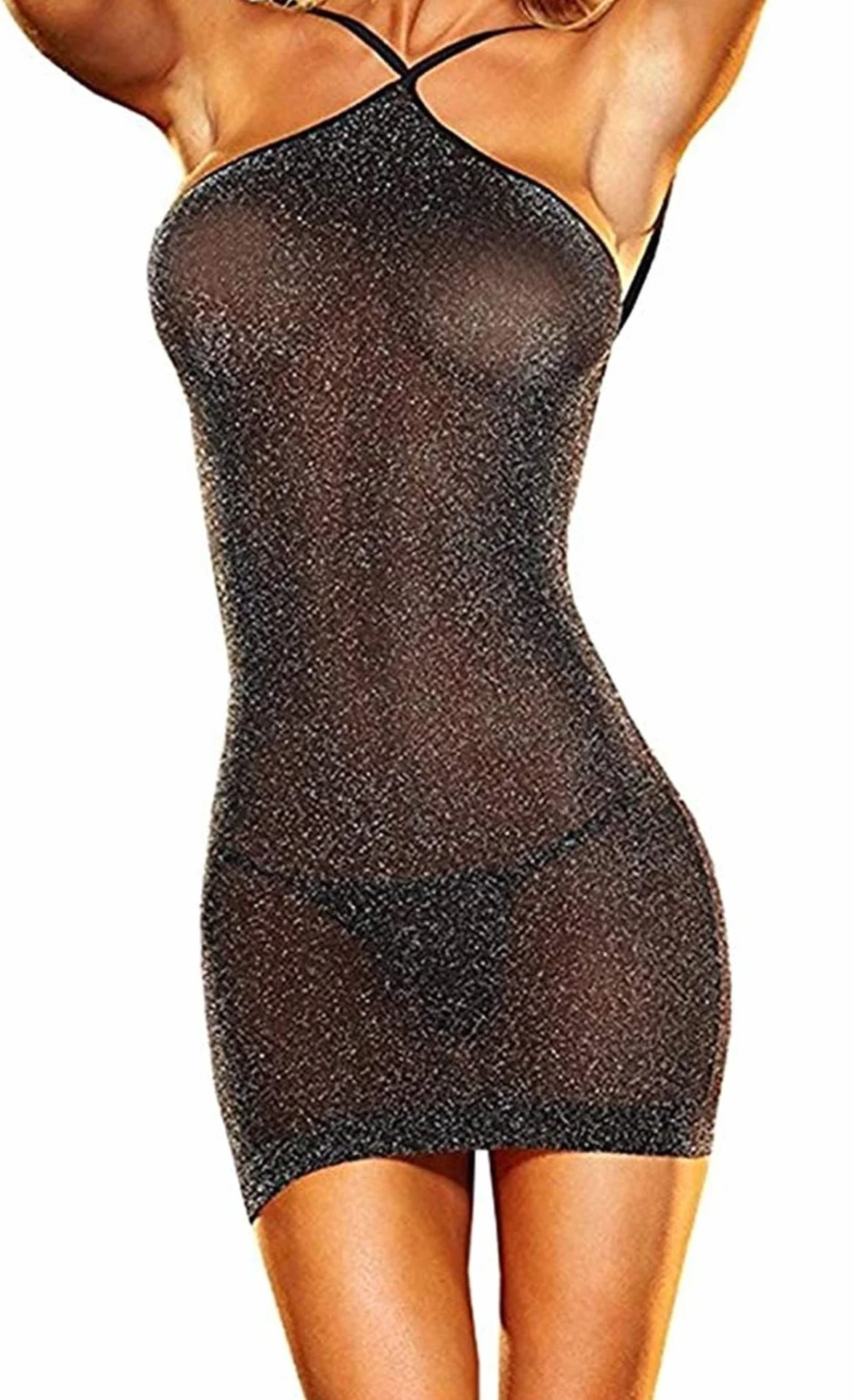 damska seksowna bielizna erotyczna, przezroczysta minisukienka wetlook, wiązana na szyi, Clubwear Bodycon, Rozmiar uniwersalny