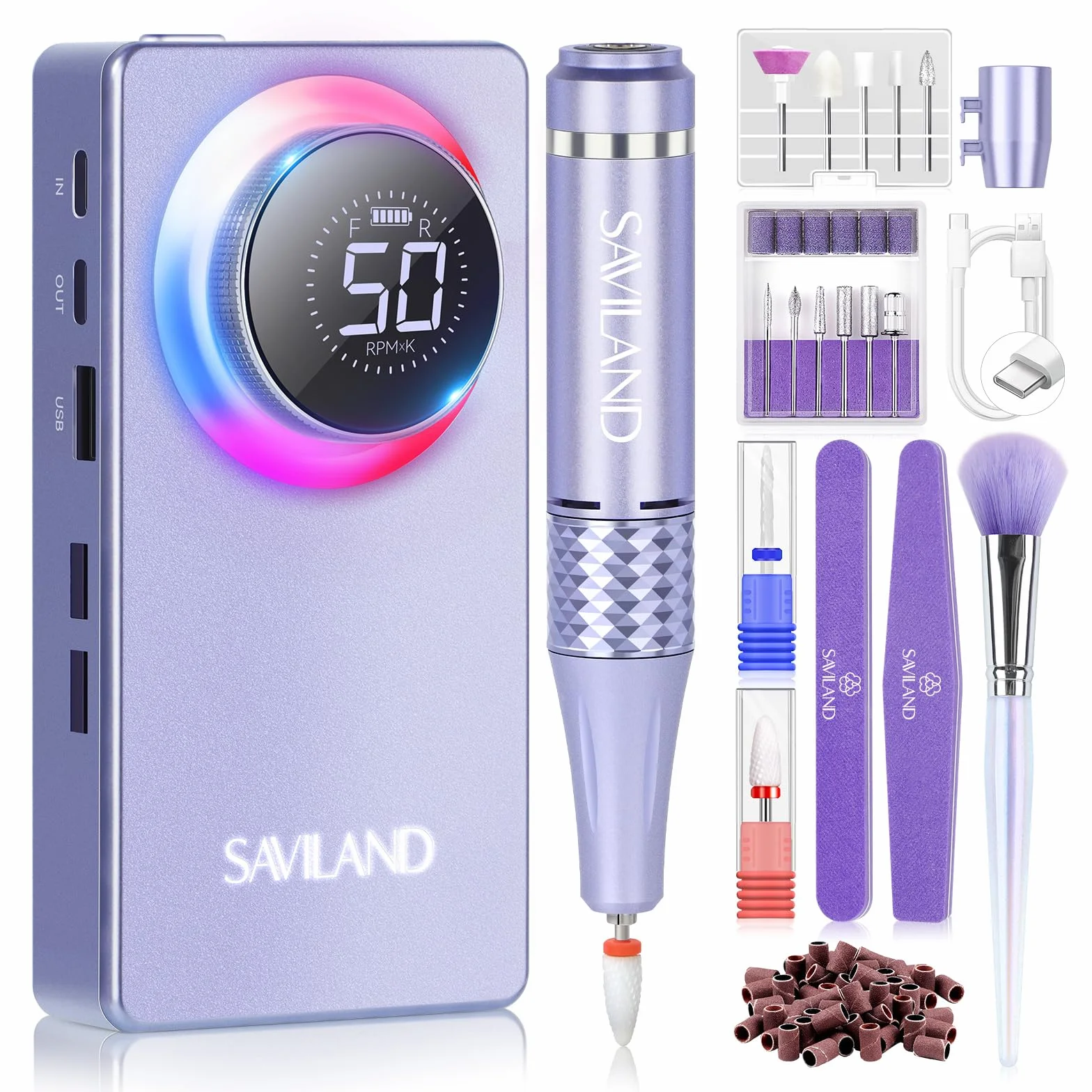 Saviland Elektryczny pilnik do paznokci 50000 obr./min 6000 mAH 13 wiertła