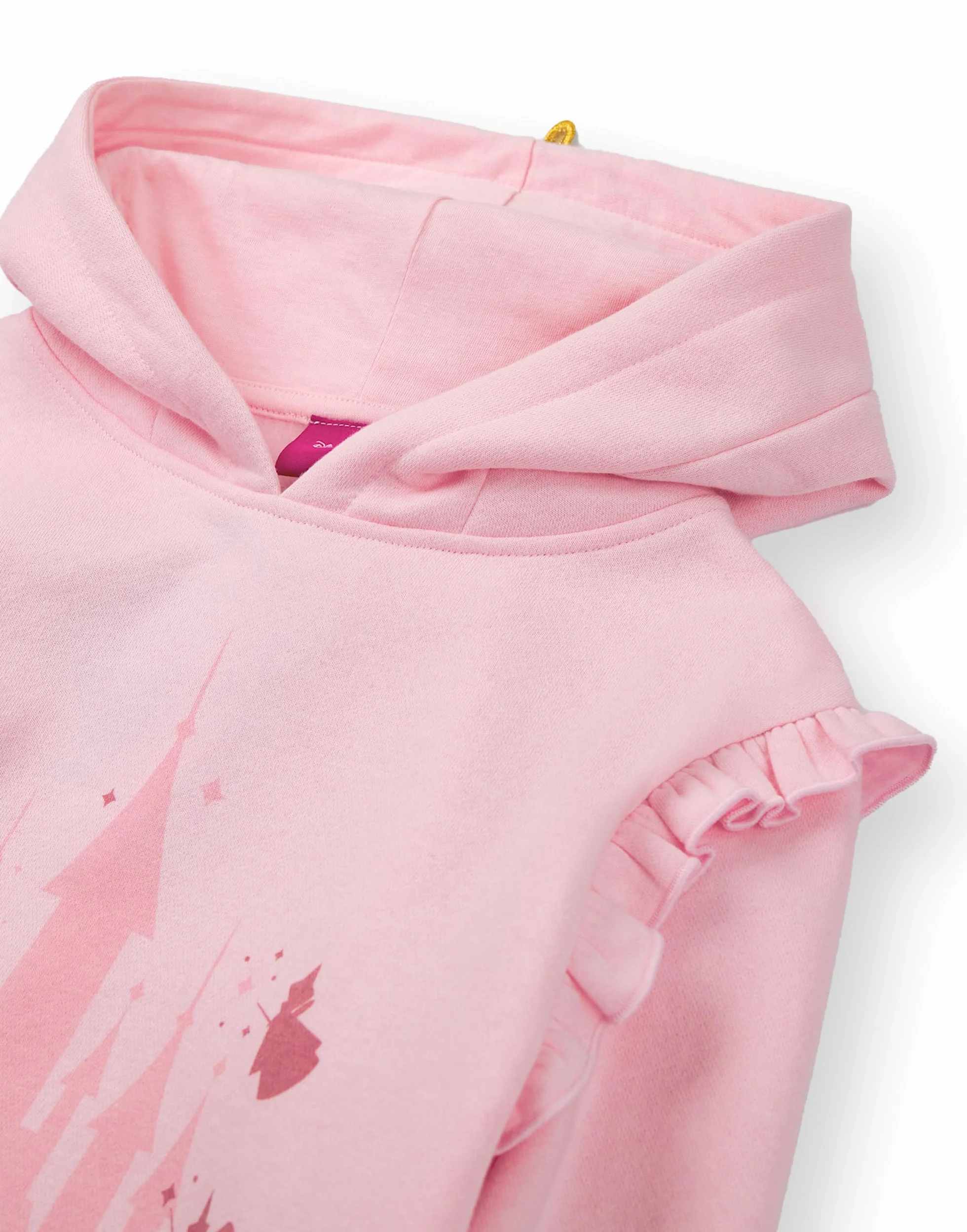Disney Księżniczka dziewczęca bluza z kapturem | dziecięca różowa graficzna bluza z kapturem z koroną 3D | marszczony brzeg dobre wróżki odzież sweter | magiczny złoty brokat film film postać z