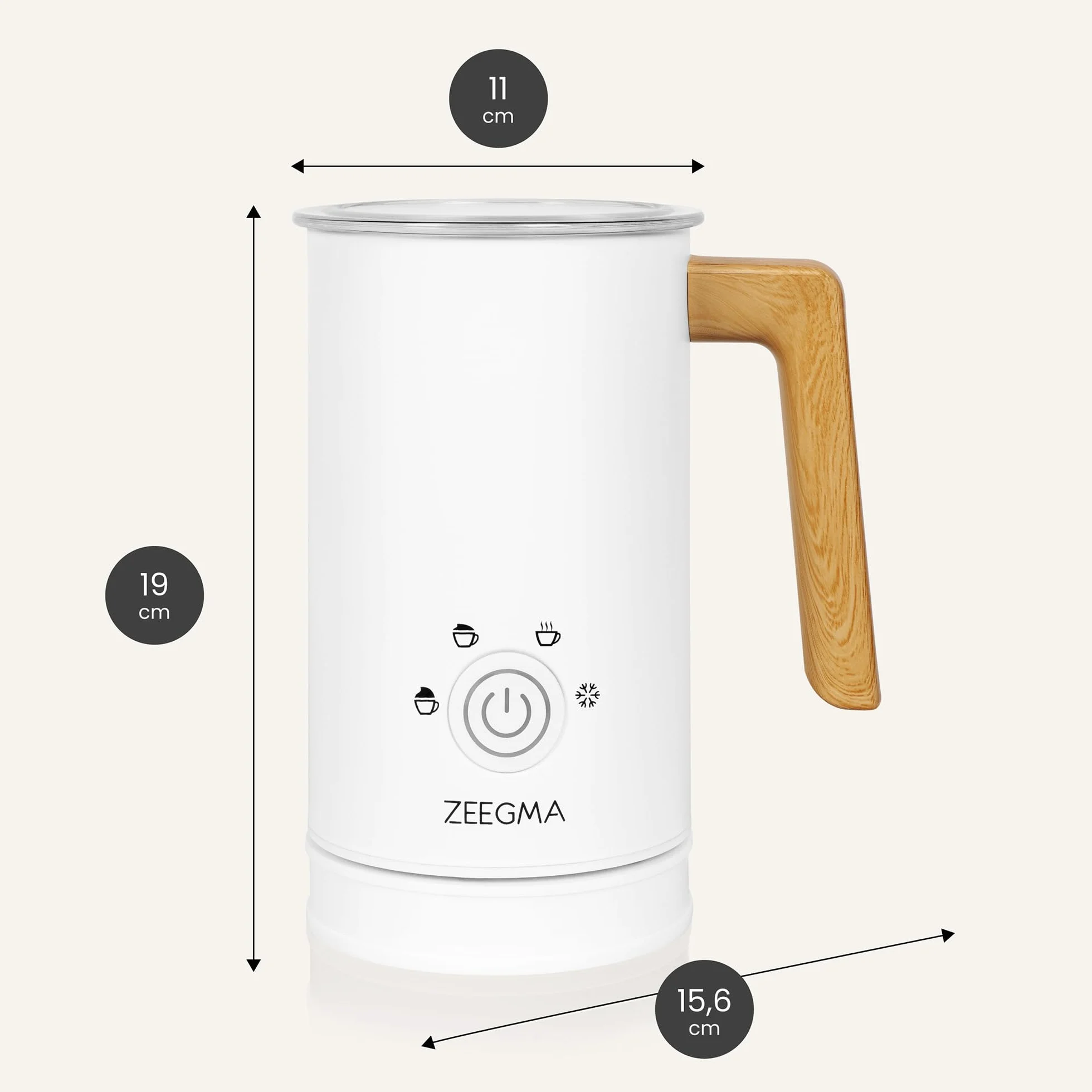 ZEEGMA MILKEE Spieniacz do Mleka Moc 500 W Pojemność 650 ml Spienianie Podgrzewanie Mleka i Zimnej Pianki do Cappuccino, Nieprzywierająca Powłoka, Kawy Latte, Kakao Dotykowy Panel
