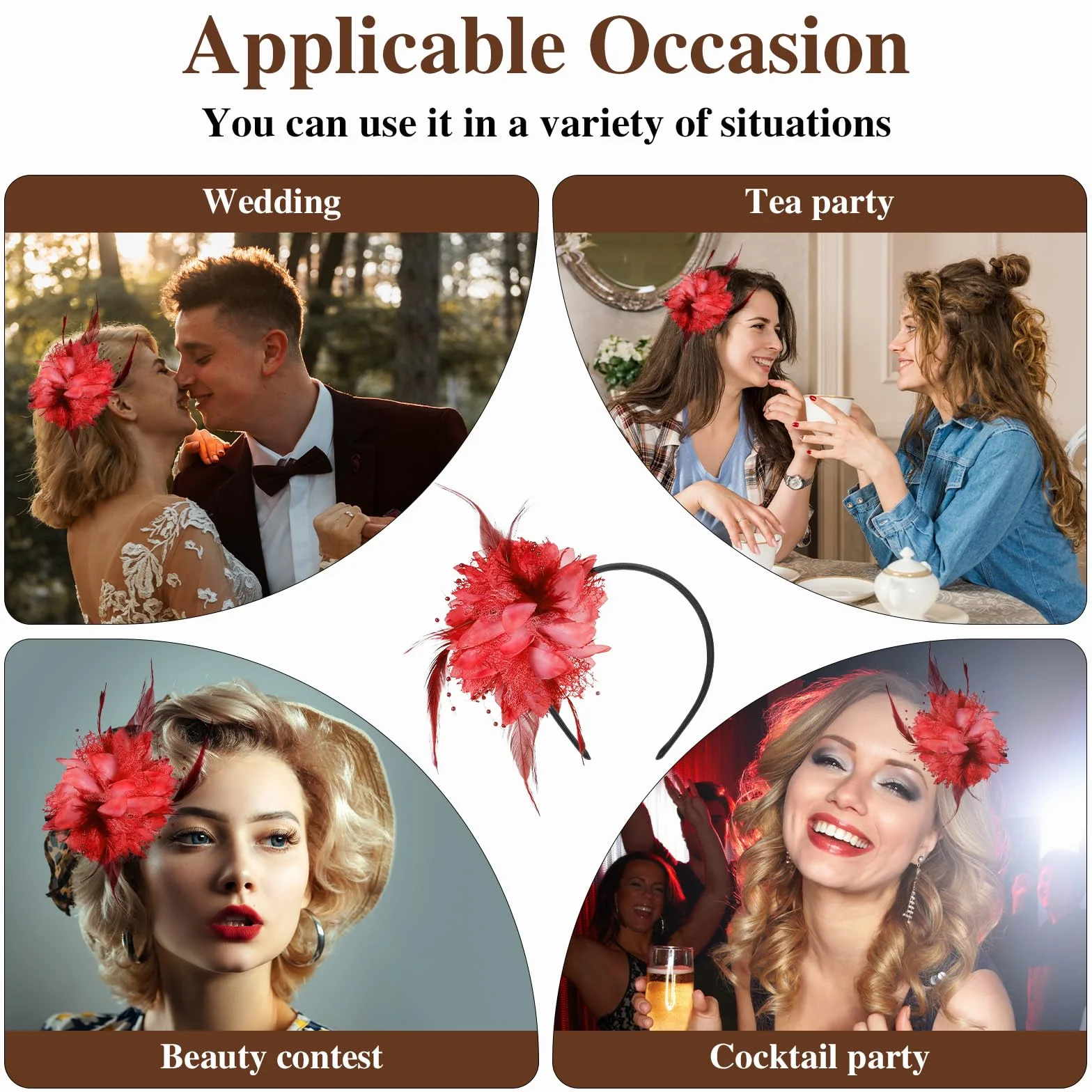 Gjinxi Fascinator kapelusze dla kobiet, na imprezę z piórami, perły, welon, opaska na włosy na wesele, koktajlowa, akcesoria karnawałowe