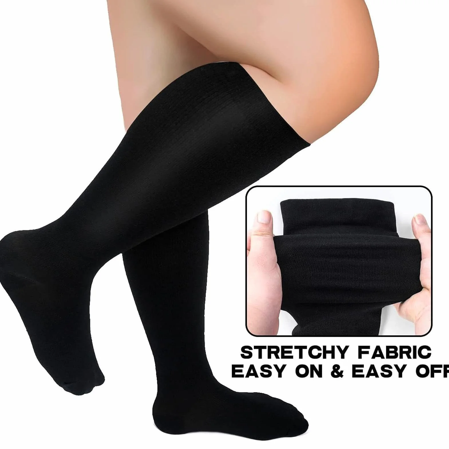 Skarpety uciskowe Plus Size,Skarpety uciskowe Plus Size dla kobiet - Pończochy o wysokim ucisku | Skarpety uciskowe Plus Size Bardzo szerokie podkolanówki do ćwiczeń fitness