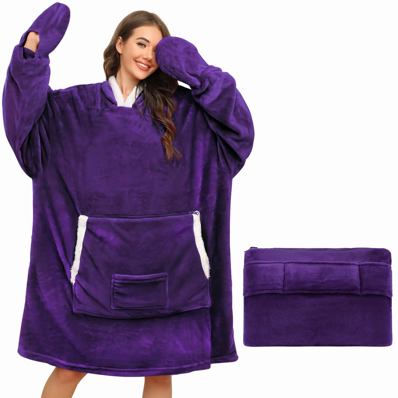Tuopuda Bluza z kapturem, damska i męska, oversize, sweter z długim rękawem, ogromna bluza z kapturem, koc z rękawami, prezent dla kobiet i mężczyzn, oversize, z kieszeniami na zimę