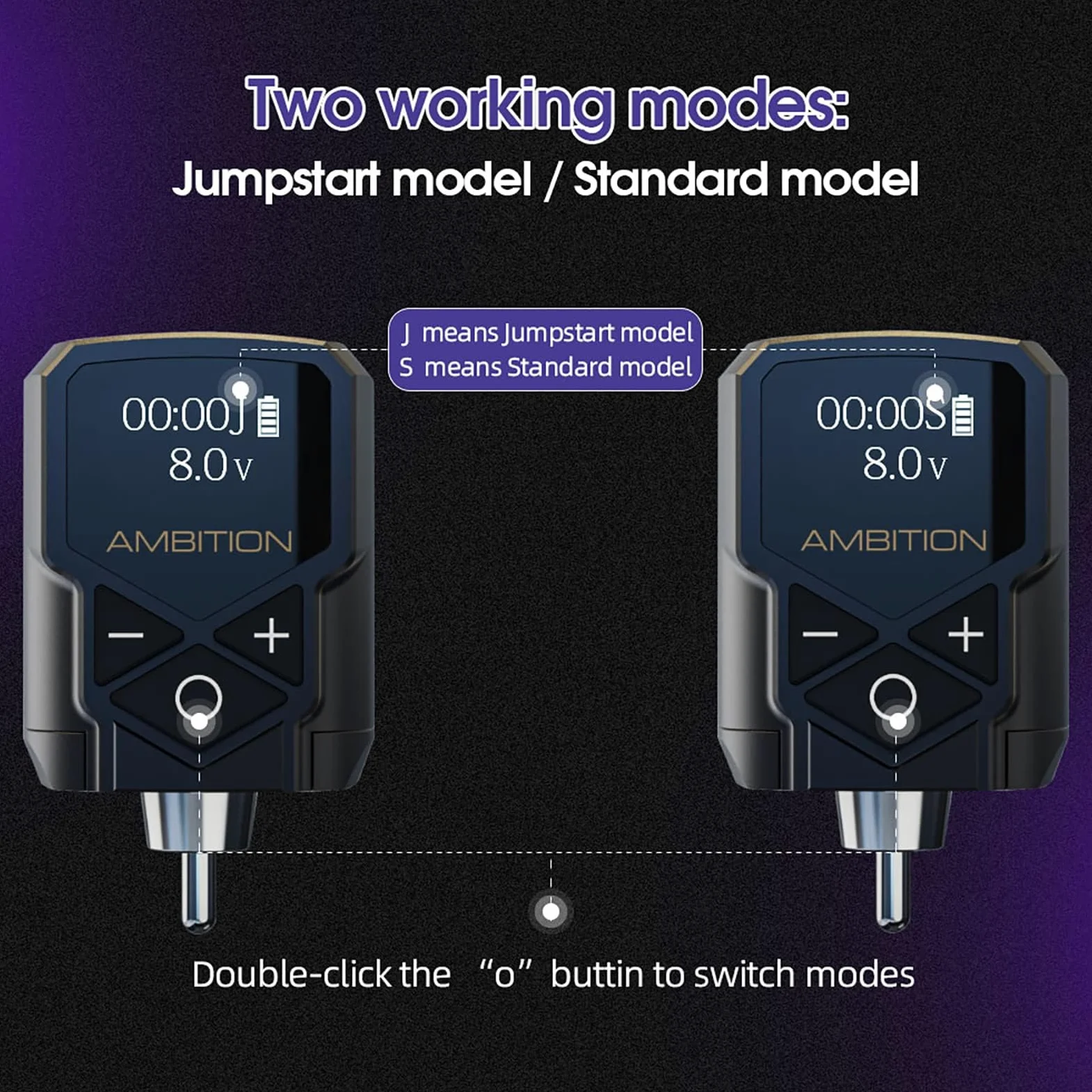 Zasilacz do tatuażu - Ambition Kuark Mini Bezprzewodowy przenośny akumulator litowy RCA Tattoo 1800 mAh z cyfrowym wyświetlaczem LED do rotacyjnej maszynki do tatuażu