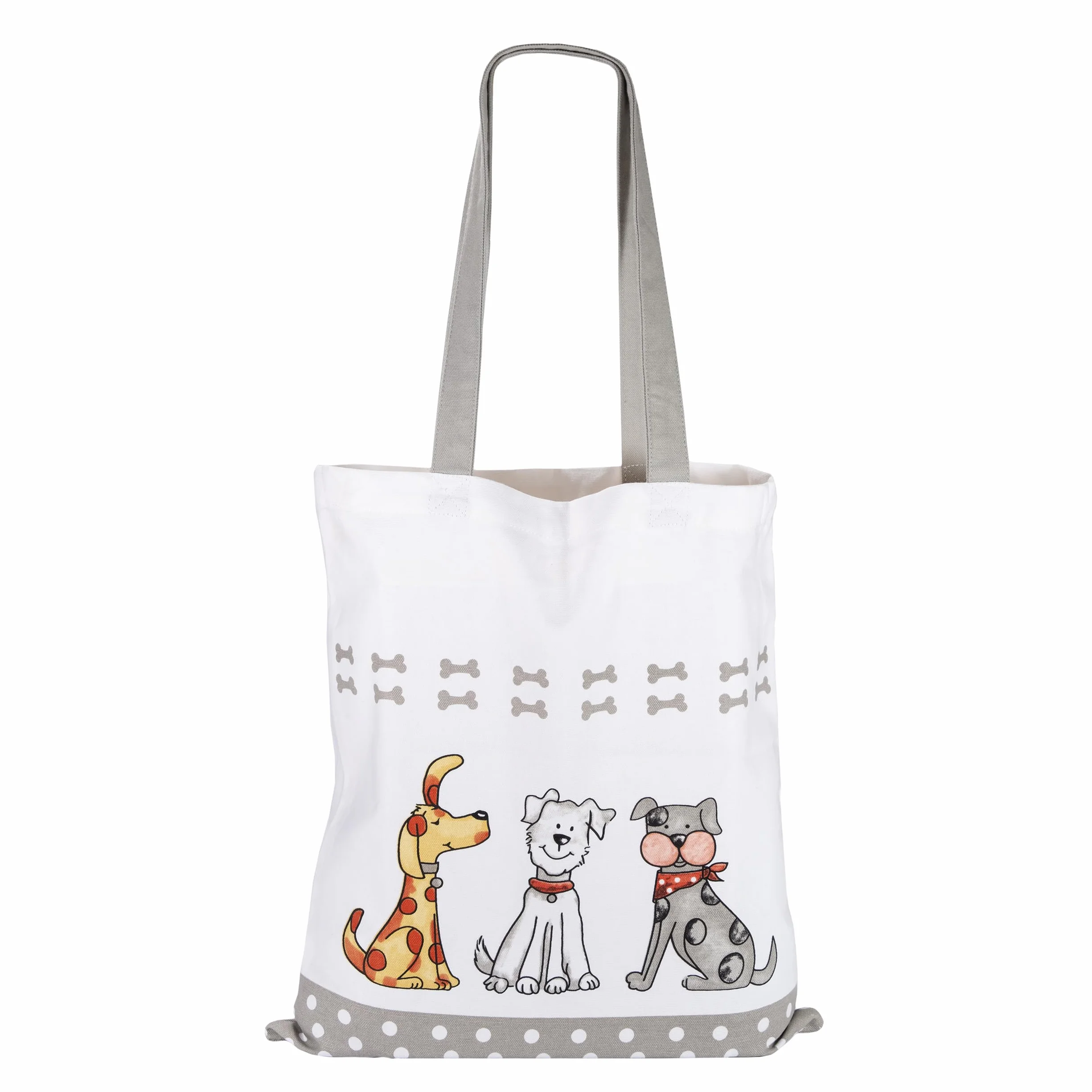 SPOTTED DOG GIFT COMPANY Płócienna torba na zakupy dla kobiet, torba na zakupy wielokrotnego użytku, gruba bawełniana torba na zakupy z długimi uchwytami, Składana z motywem psów 38 x 42 cm