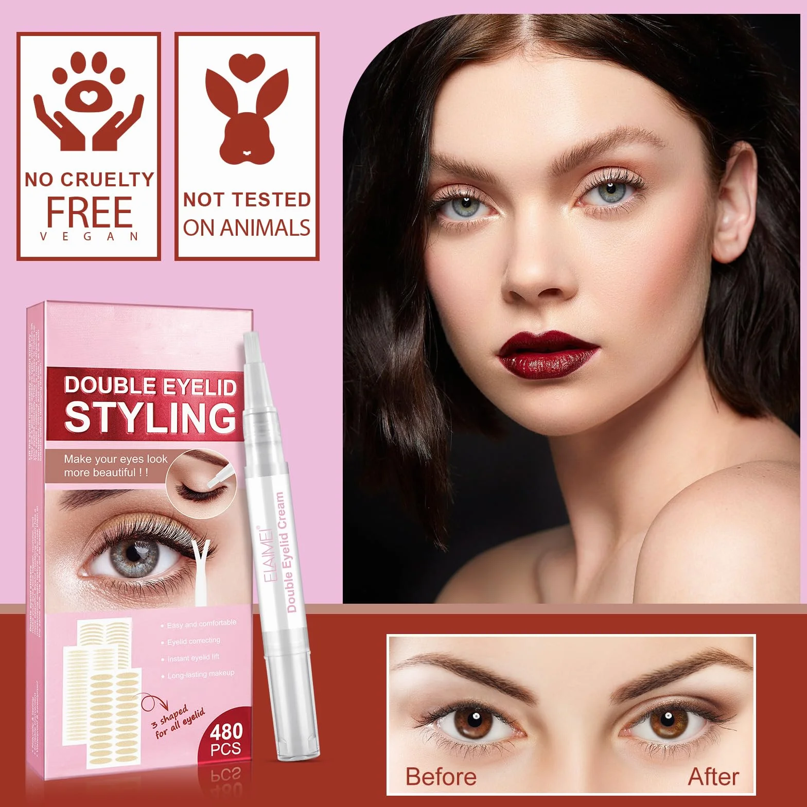 Niewidoczne wstążki powiek,Podwójne naklejki powieki, powieki instant lifting Double Eyelid Tape,Eyelid Styling Cream,480 sztuk