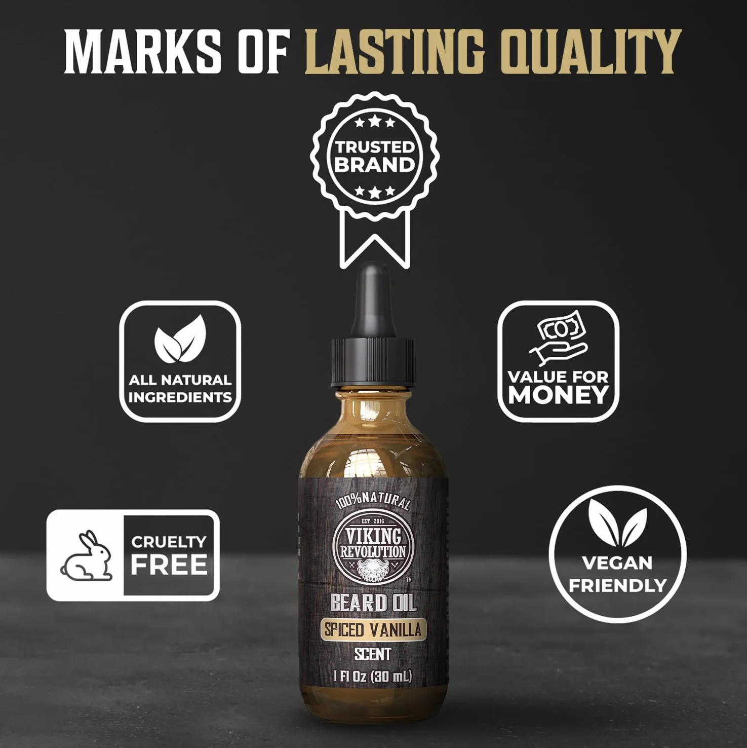 Viking Revolution Męski Olejek do Brody 30 ml - Ostry Zapach Wanilii - Naturalny z Olejkiem Arganowym i Organicznym Jojoba - Nawilżający i Odżywczy