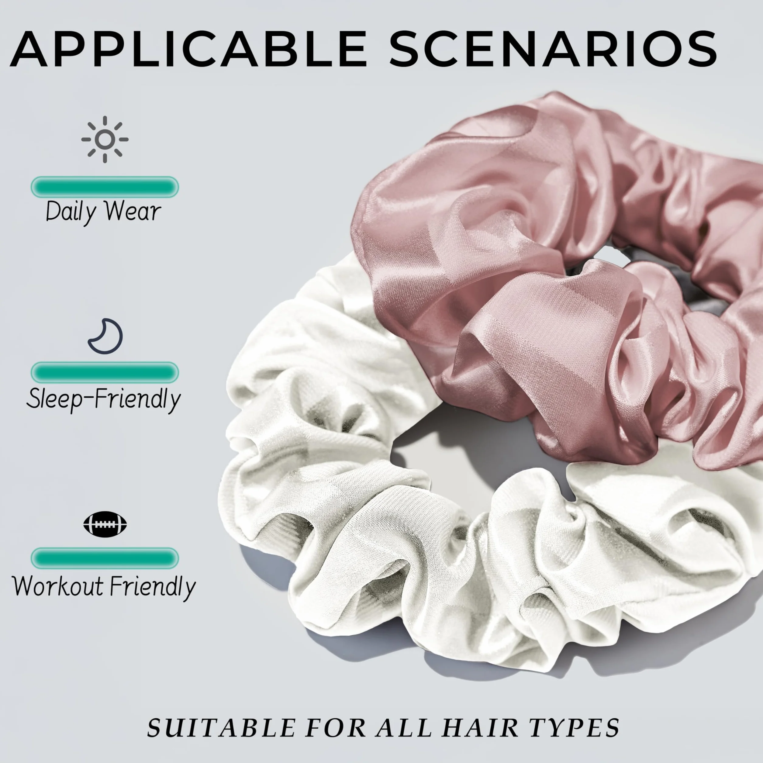 Jedwabne Scrunchie Zestaw 2 sztuk, 100% jedwab morwowy 6A/22 momme, Öko-Tex, elastyczny