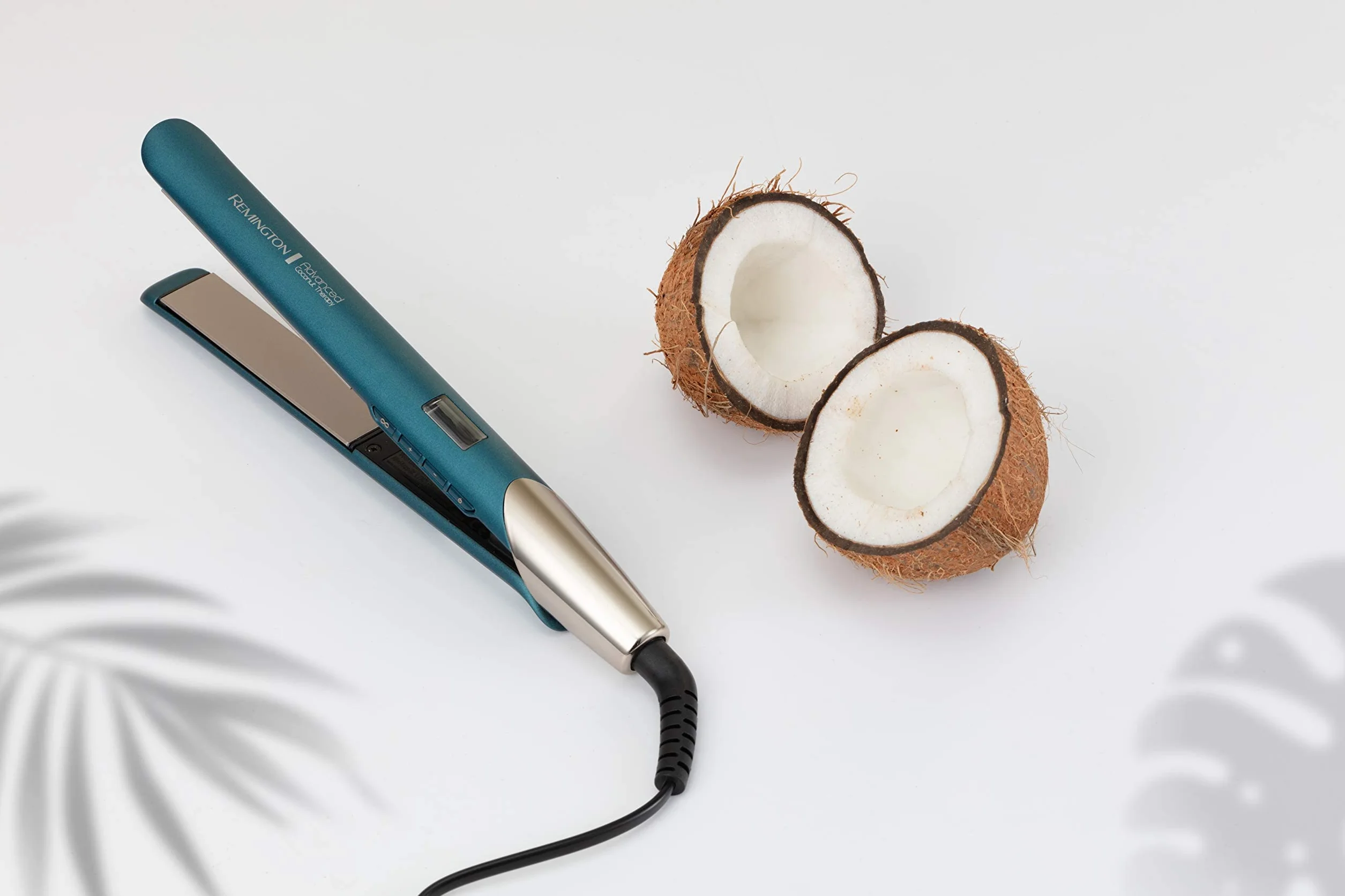 Remington Advanced Coconut Therapy prostownica (wysokiej jakości powłoka ceramiczna wzbogacona filtrem kokosowym i UV, zintegrowany czujnik) Wyświetlacz LCD, prostownica do włosów S8648 [Amazon Exclusive], zielony, 1 sztuka