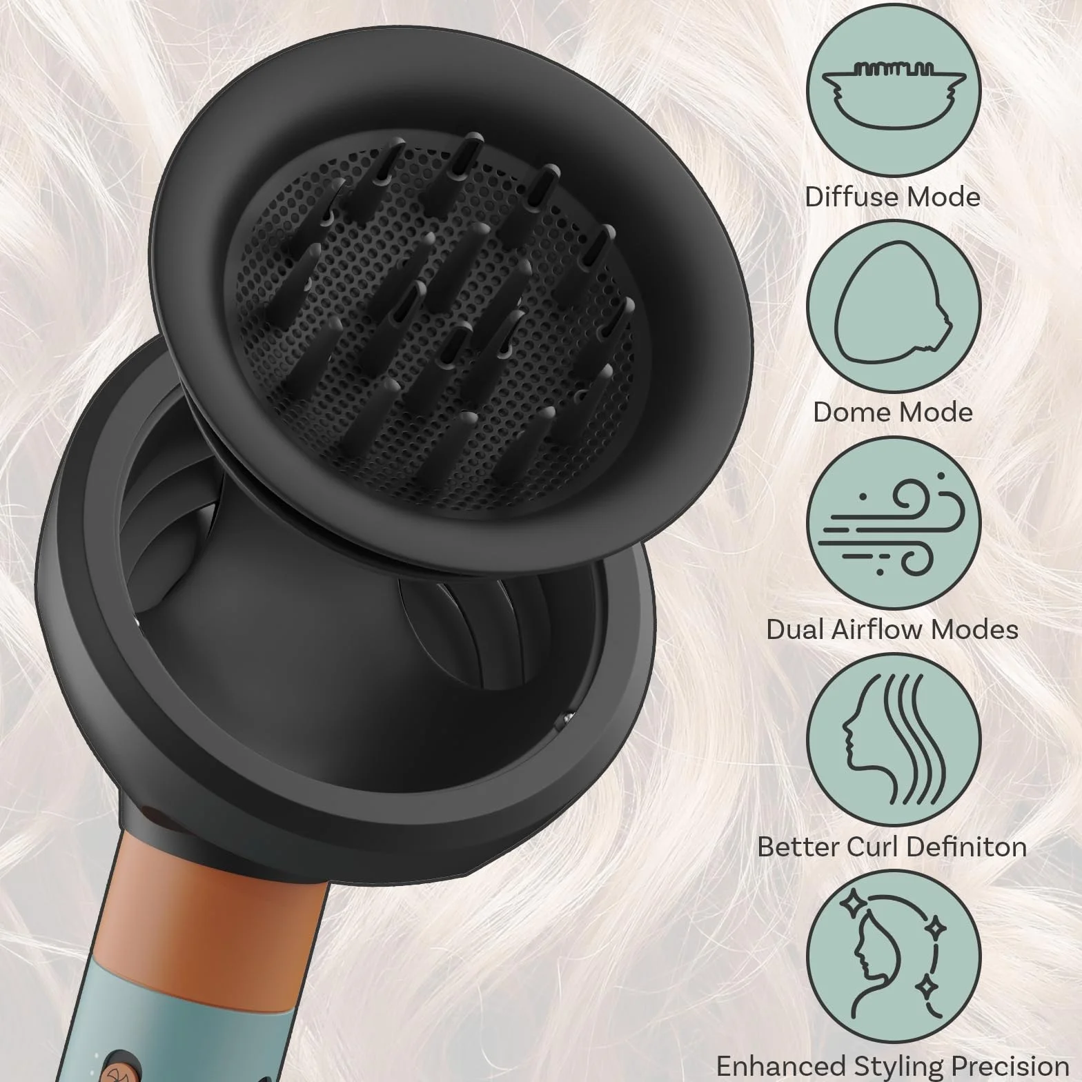 Wave Curl Dyfuzor do Dyson Airwrap by MMOBIEL – Kompatybilny Dyfuzor HS01 HS05 HS08 – Podwójny Przepływ Powietrza i Tryby Dyfuzji dla Zdefiniowanych Loków, Objętości i Fal – Szary