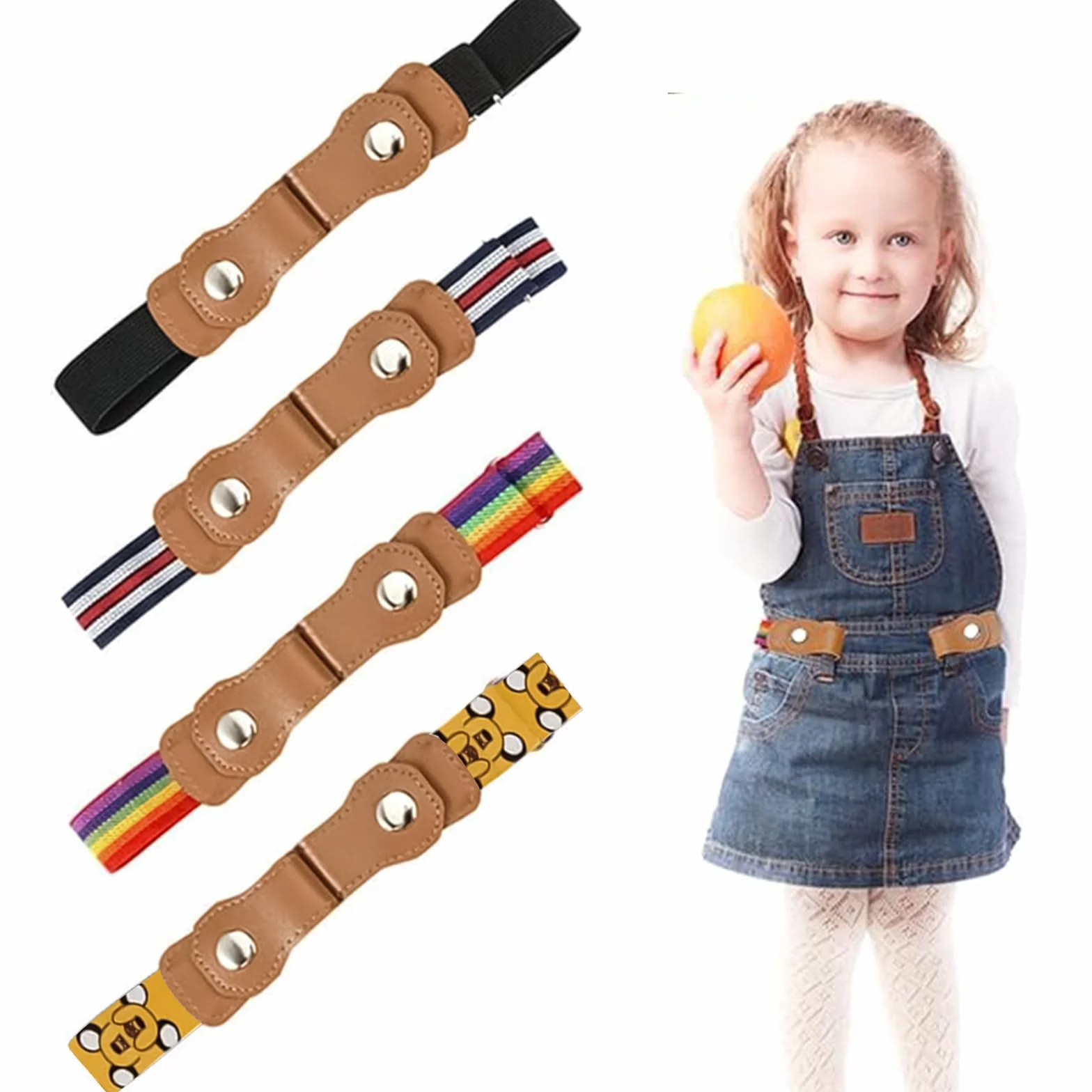 4 szt. Elastyczne pasy bez klamry dla dzieci, niewidzialny pasek dla dzieci, elastyczny pasek 35-80 cm, regulowany pasek dla chłopców i dziewcząt (4 kolory), Czarny, niebieski, żółty,