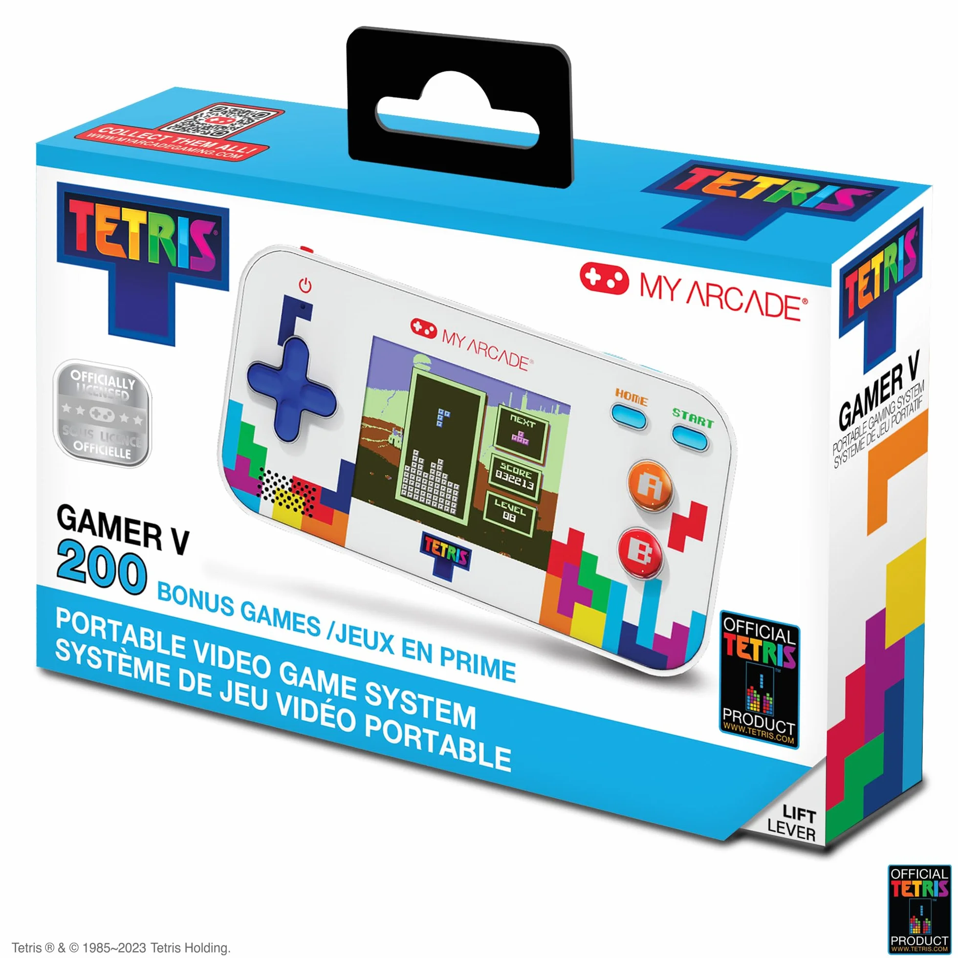 My Arcade Tetris Gamer V: Gry logiczne, oficjalnie licencjonowana przenośna gra ręczna z 201 grami, kolorowy ekran 6.3 cm, rozmiar kieszonkowy