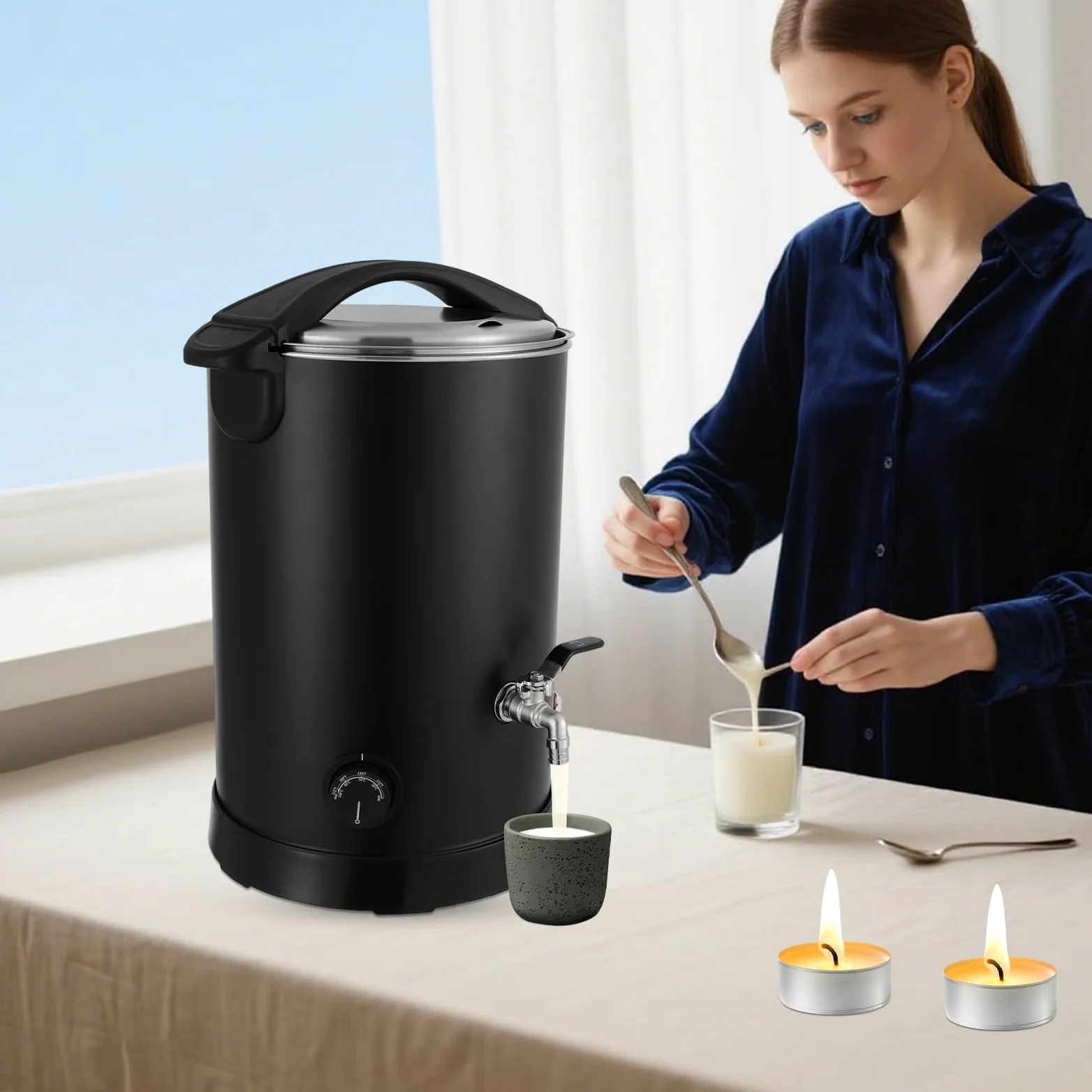 GIDRLL Urządzenie do topienia wosku do produkcji świec, 1100 W, elektryczny garnek do topienia wosku ze stali nierdzewnej, z regulatorem temperatury (0-100°C), szybkie nagrzewanie, nieprzywierająca