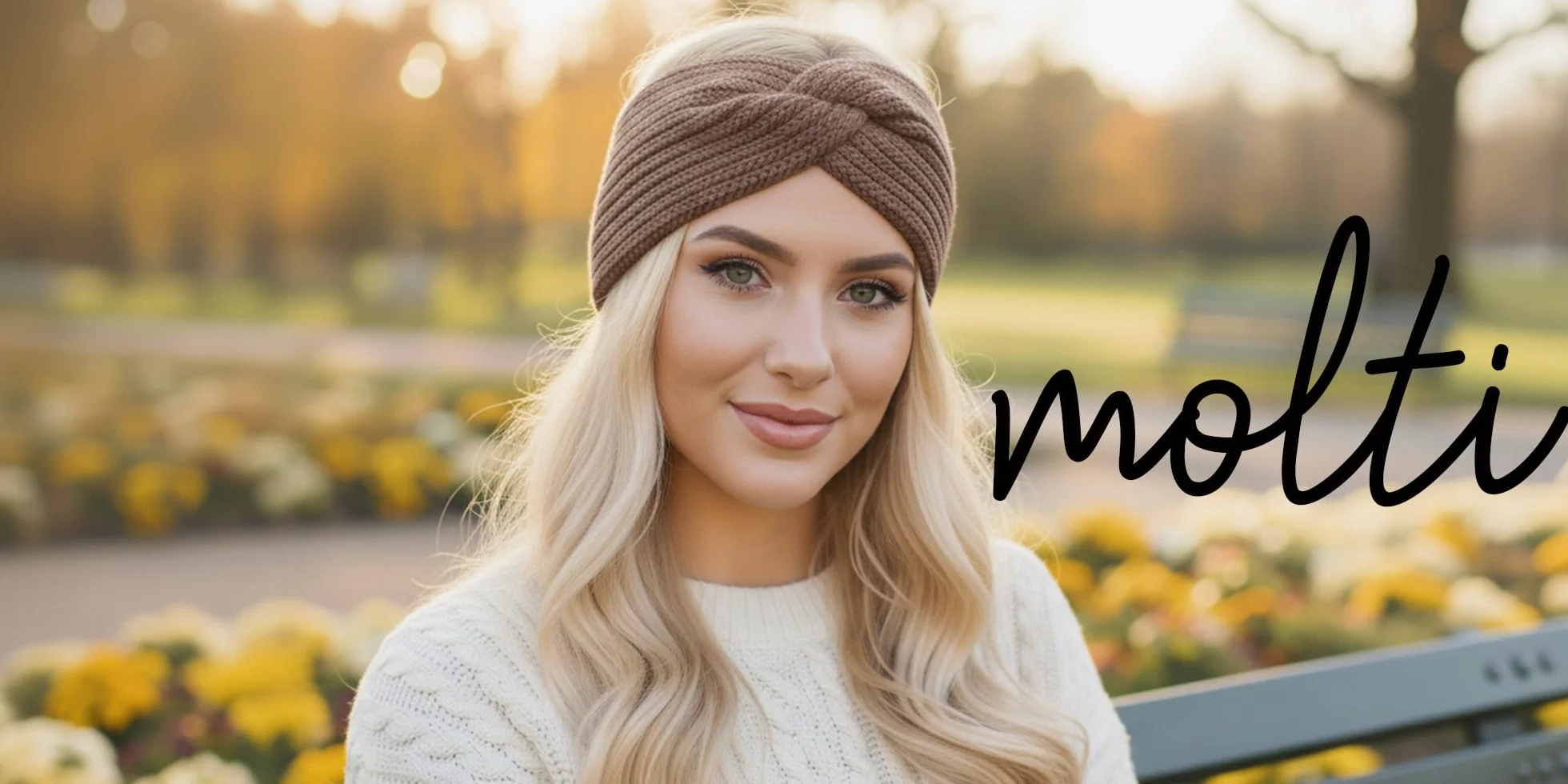 molti Damska zimowa opaska na czoło ze 100% wełny merynosów, opaska na włosy, 55-60 cm, ciepła, miękka, elastyczna, modna alternatywa dla czapki, prążkowana dzianina (Mokka)