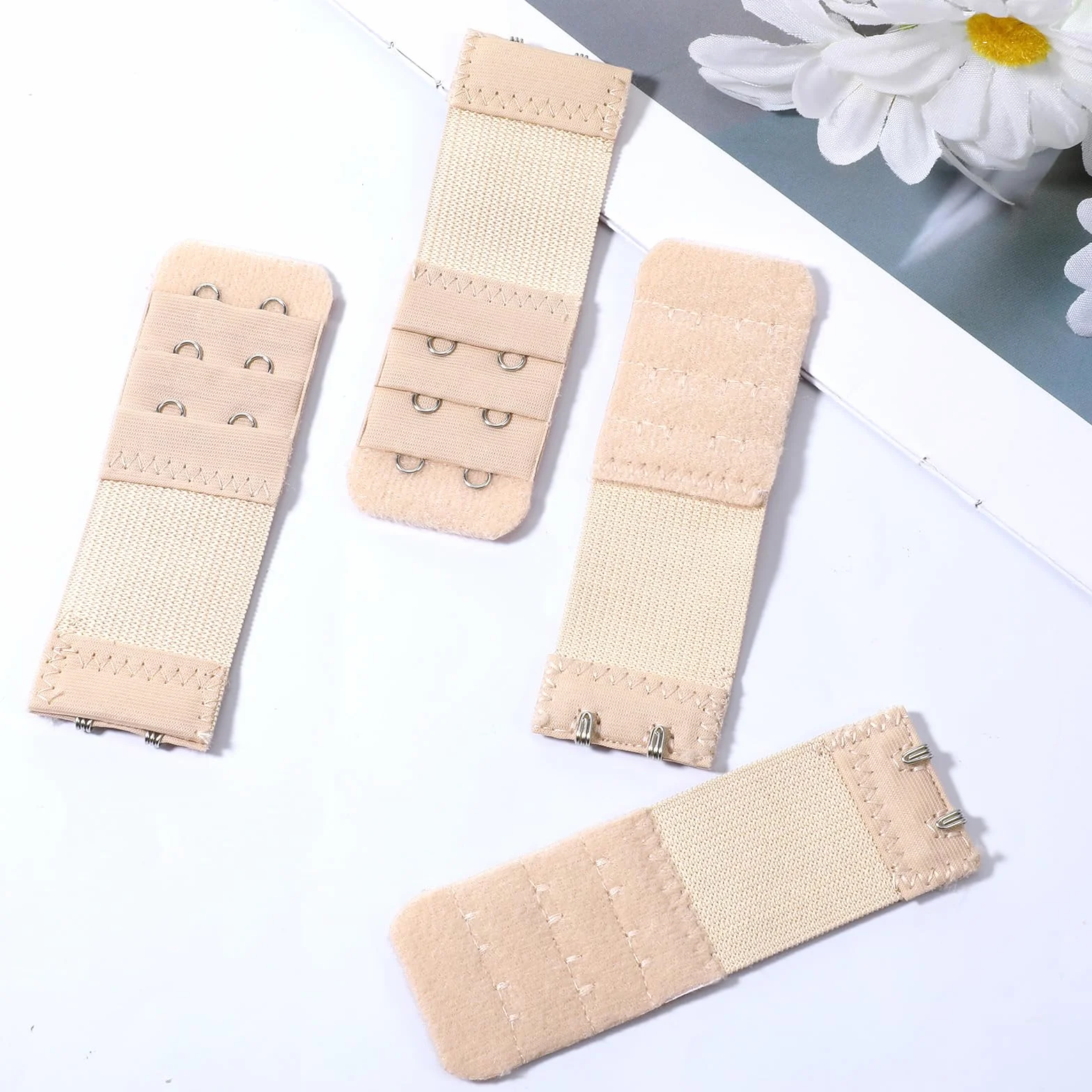 Piriuuo Przedłużenie biustonosza 4 sztuki, 9,7 x 3,2 cm, przedłużenie biustonosza, 2 haczyki, 3 rzędy, elastyczna bielizna, klamra przedłużająca, miękki poliester, zamknięcie biustonosza, przedłużenie