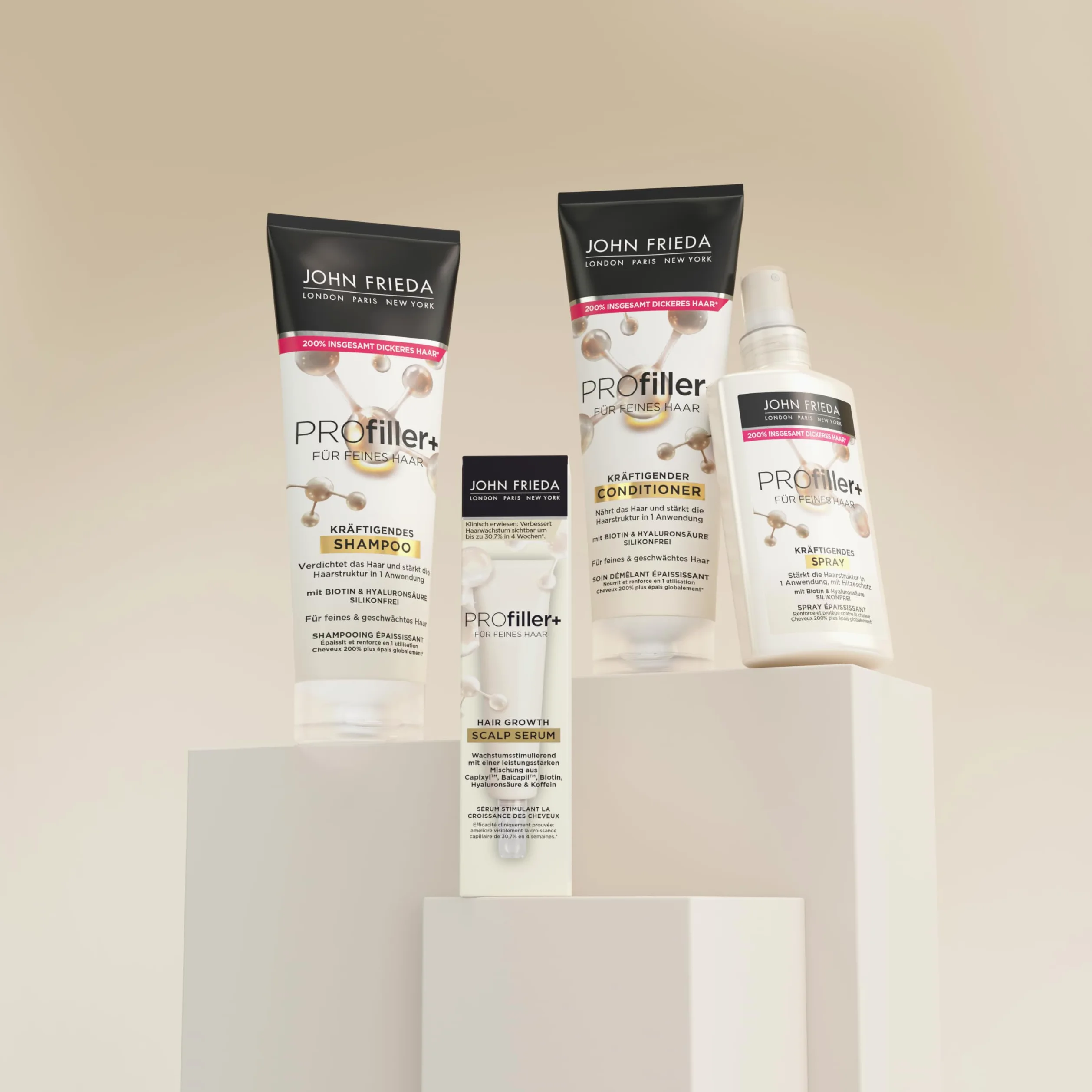 John Frieda PROfiller+ serum – porost włosów w przypadku dziedzicznego wypadania włosów – zawartość: 50 ml – do włosów cienkich – bez alkoholu – bezpieczne dla koloru – nienatłuszczające