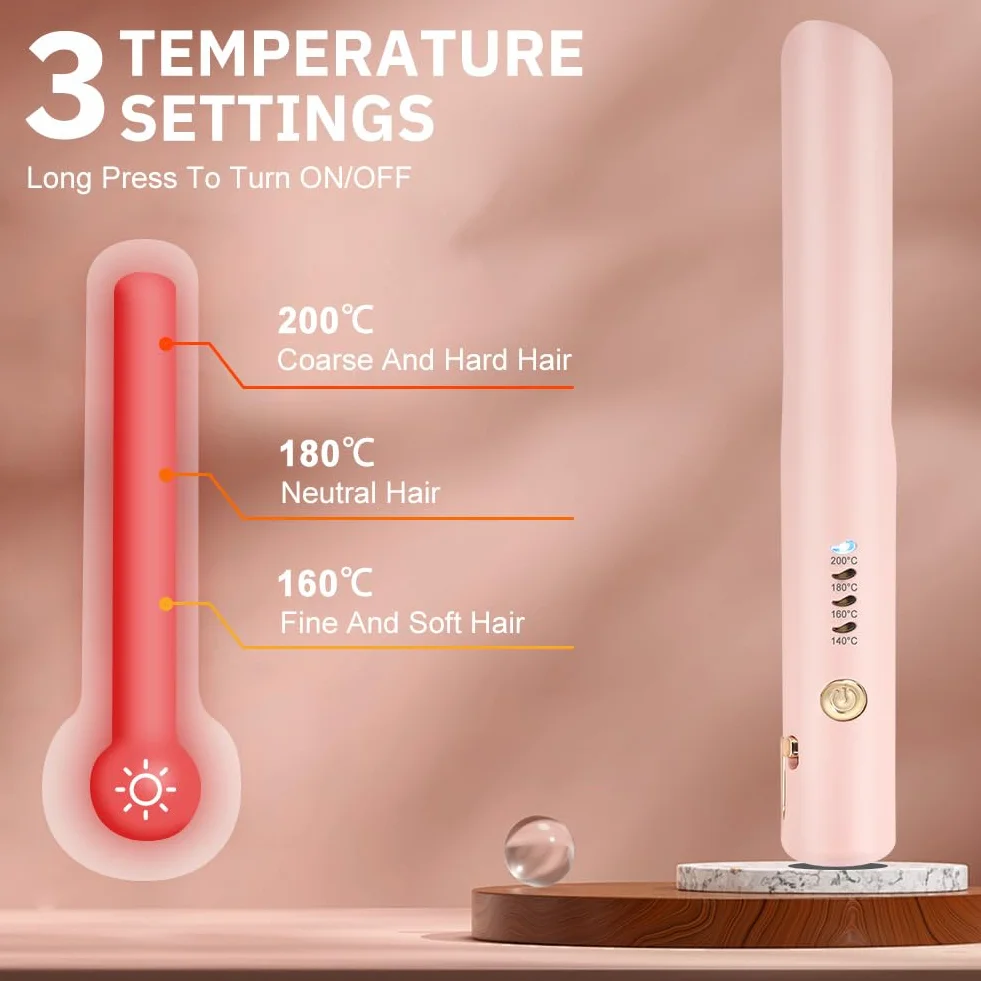 Bezprzewodowa prostownica i lokówka 2 w 1, 4 ustawienia temperatury, różowa