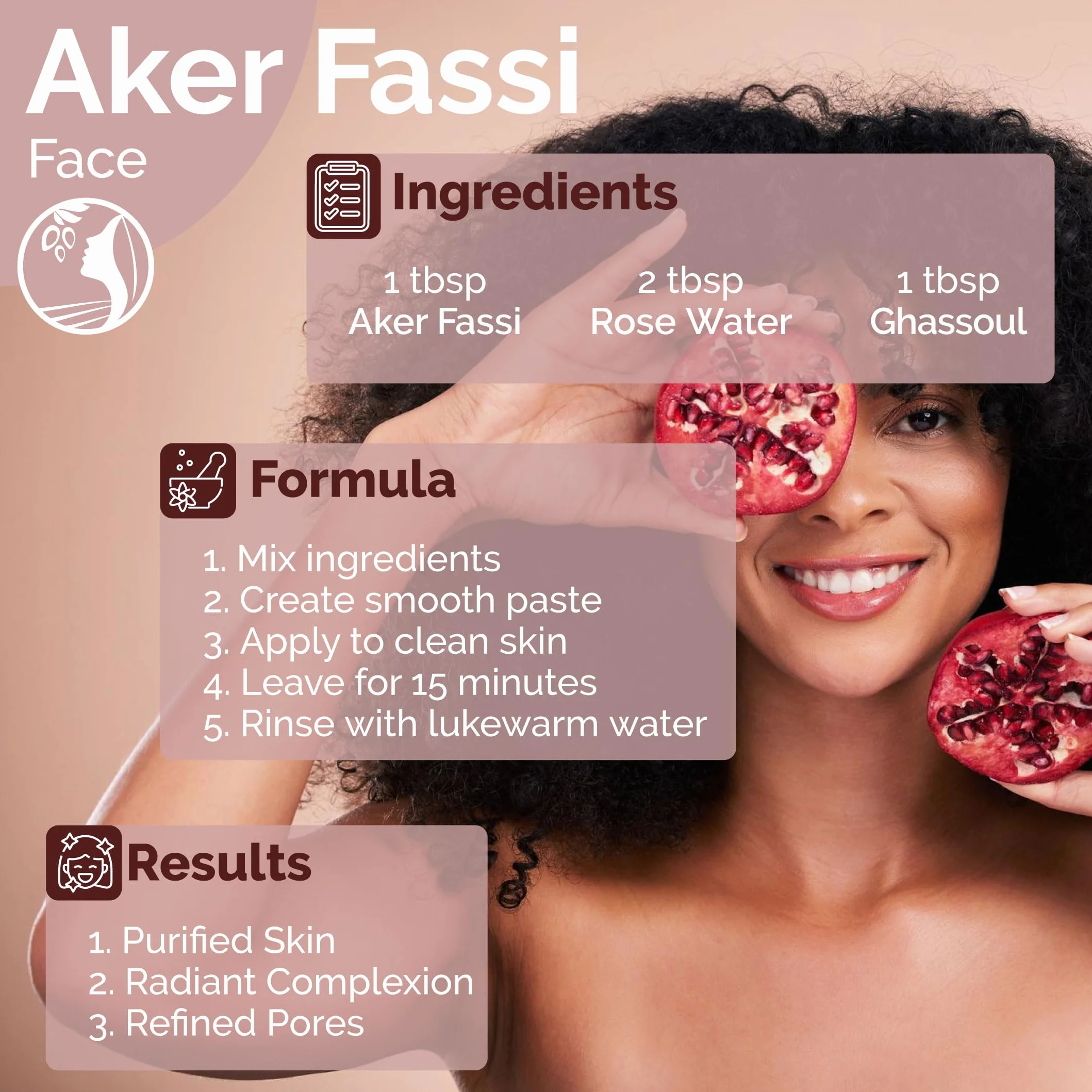 Fatima's Garden Naturalny Proszek Aker Fassi ze Skórką Granatu - Tradycyjna Marokańska Barwa do Ust i Policzków 50g