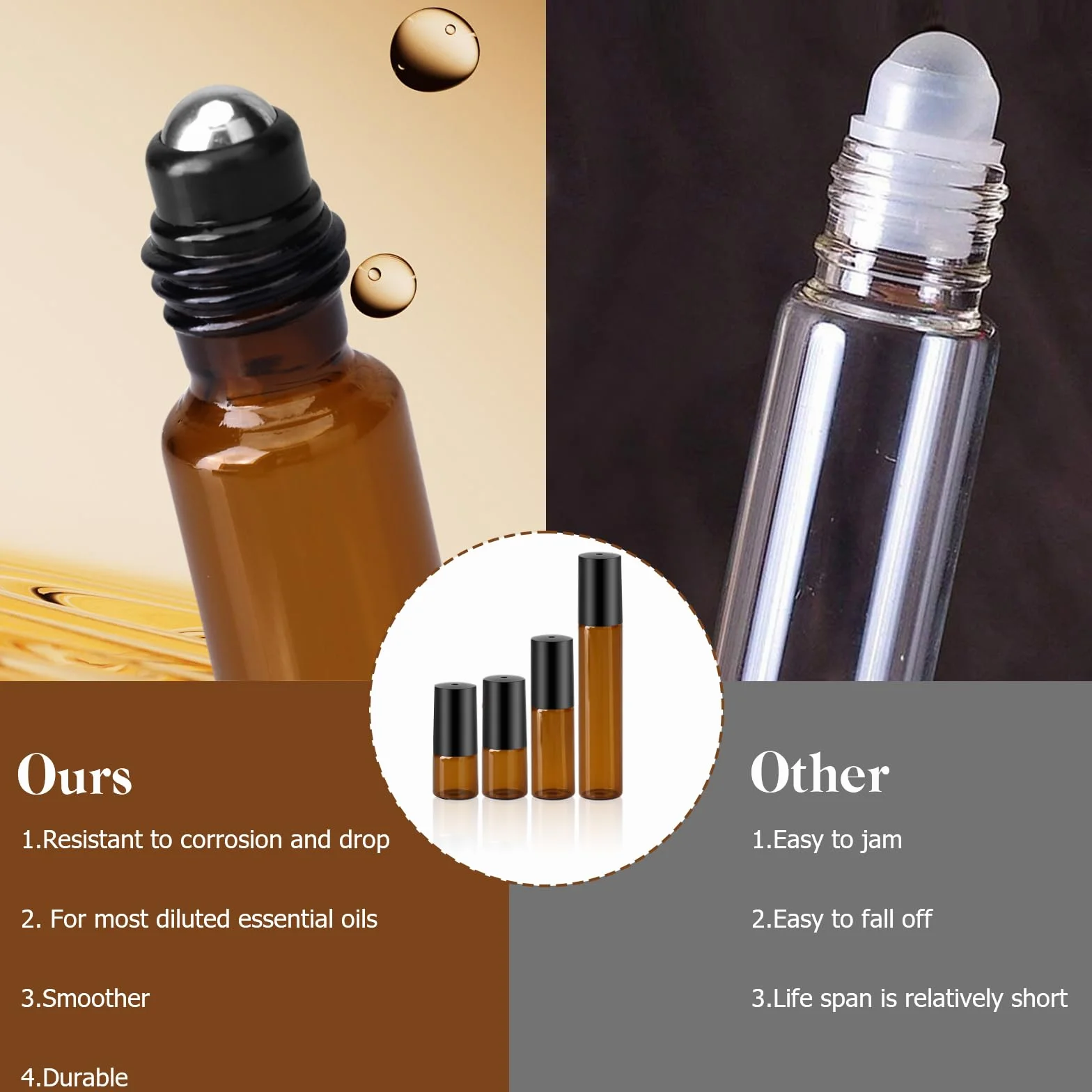 Zestaw 32 butelek olejku eterycznego, 2/3/5/10 ml, brązowe, puste, na kosmetyki i perfumy