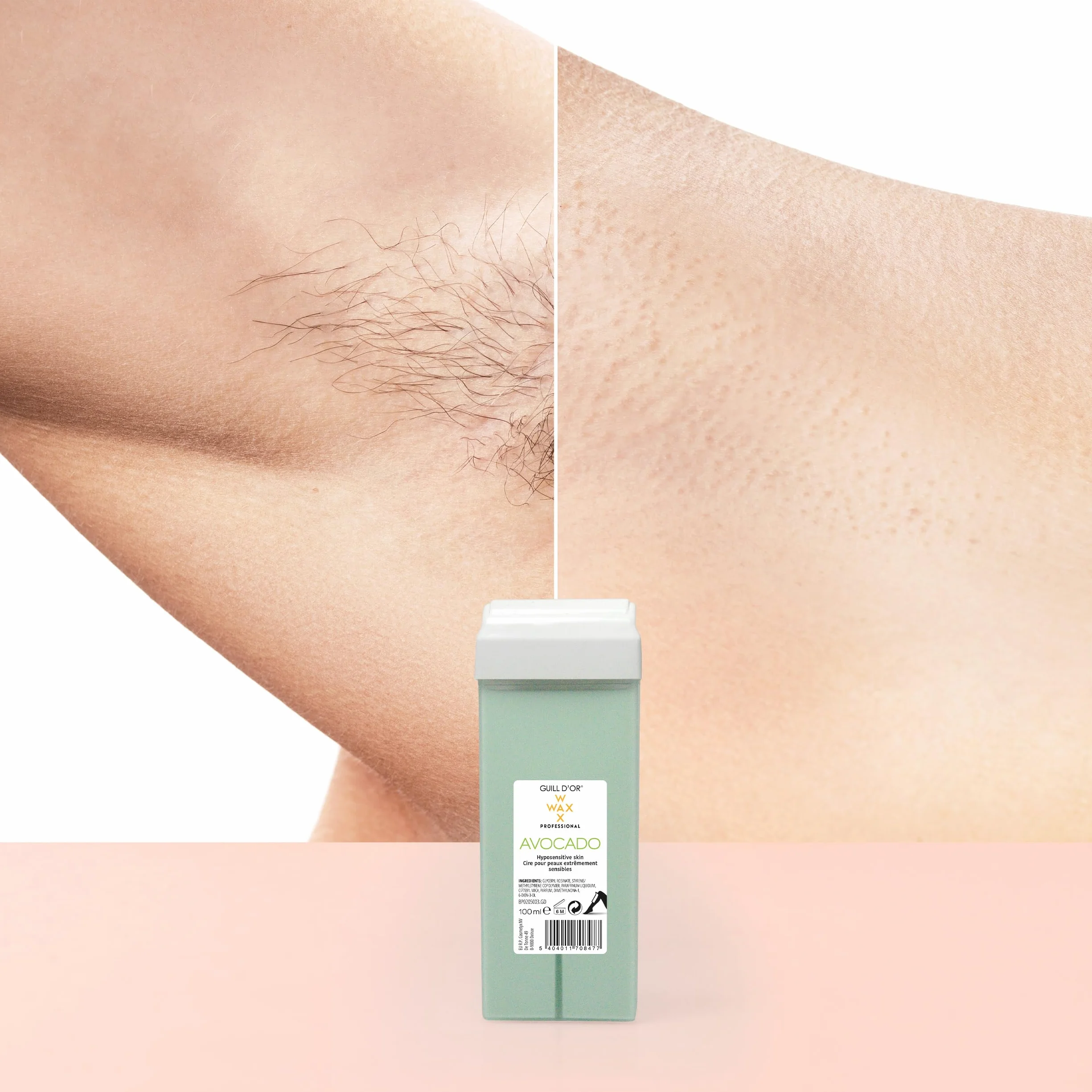 Wkład woskowy o pojemności 100 ml marki Guill Avocado WaxWax Professional Quality do depilacji nóg, pach, ciała. Łatwy w użyciu, do skóry nadwrażliwej, wszystkich rodzajów włosów.