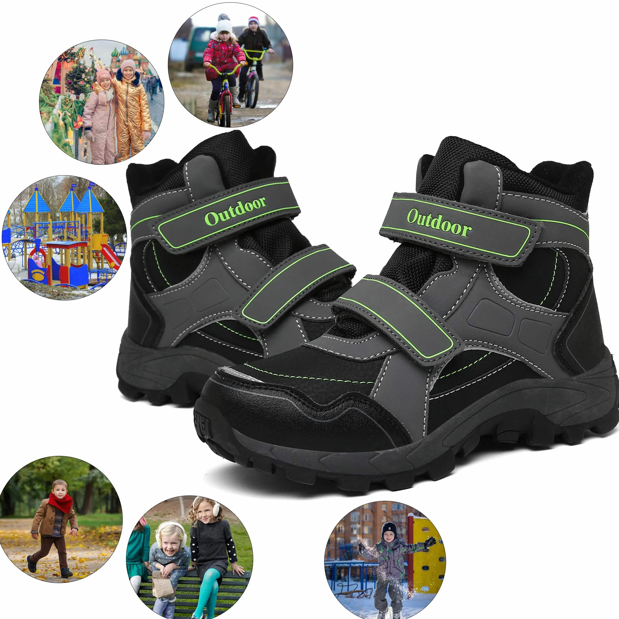 Dziecięce buty zimowe z ciepłą podszewką, dla chłopców i dziewczynek, buty trekkingowe, bawełniane, antypoślizgowe, z zapięciem na rzepy