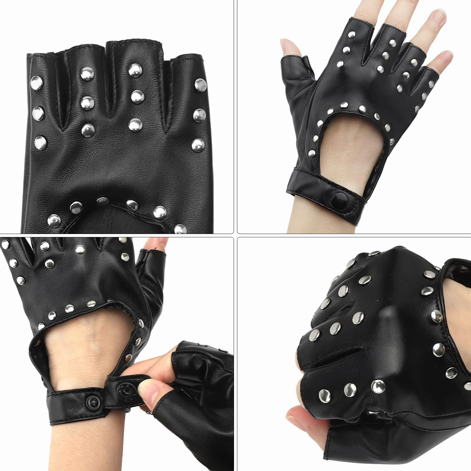 DAWRIS 1 Para Punk Rękawiczki Bez Palców PU Skórzane Rękawiczki Bez Palców Damskie Punkowe Nity Rękawiczki dla Dorosłych Hip Hop Halloween Cosplay Karnawał Kostium Wydajność