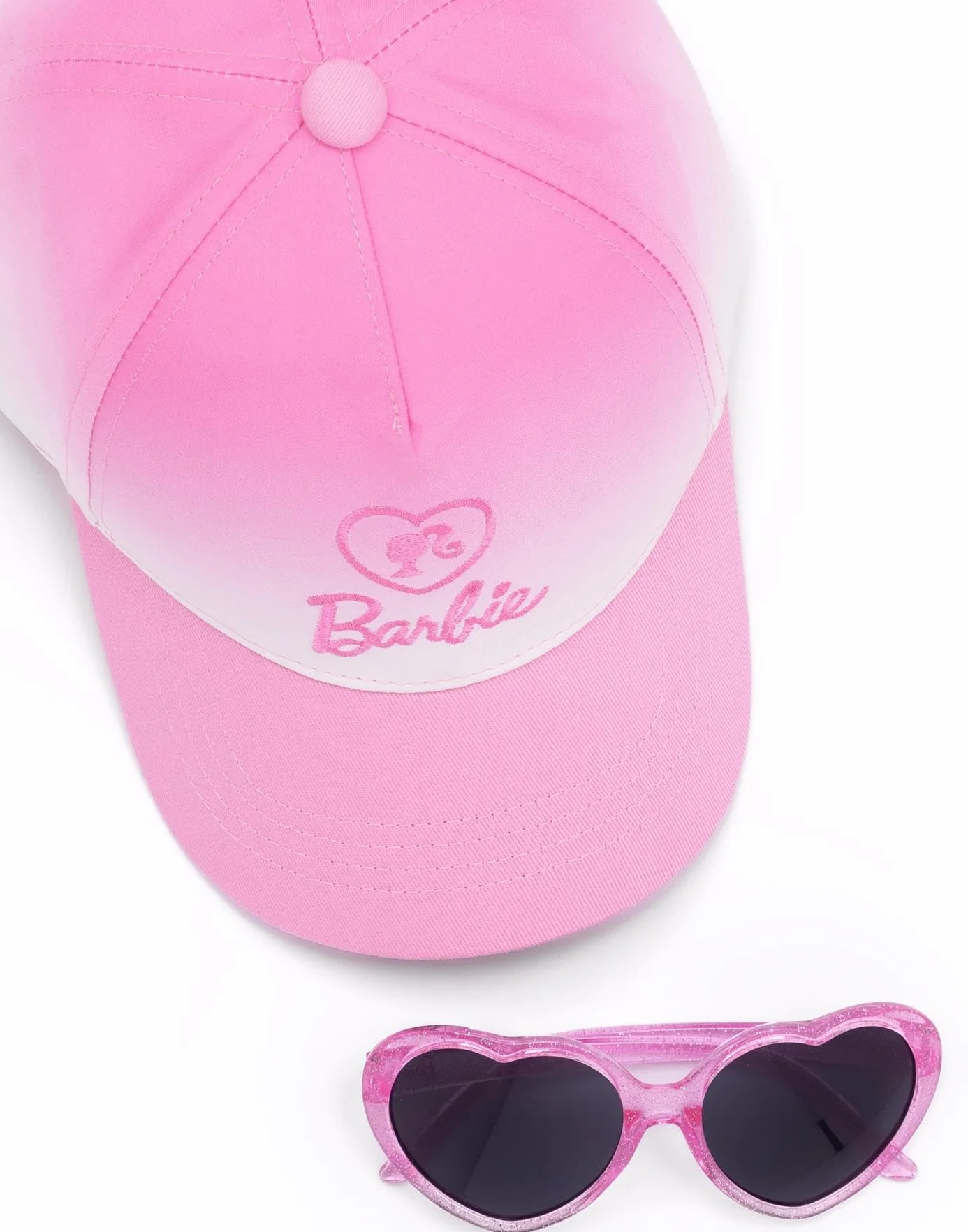 Barbie Dziewczęca czapka i okulary przeciwsłoneczne gratis | dziecięca lalka logo różowa ombre regulowana czapka bejsbolówka lato urlop akcesoria | modna lalka merchandise prezent, Rosa, Rozmiar