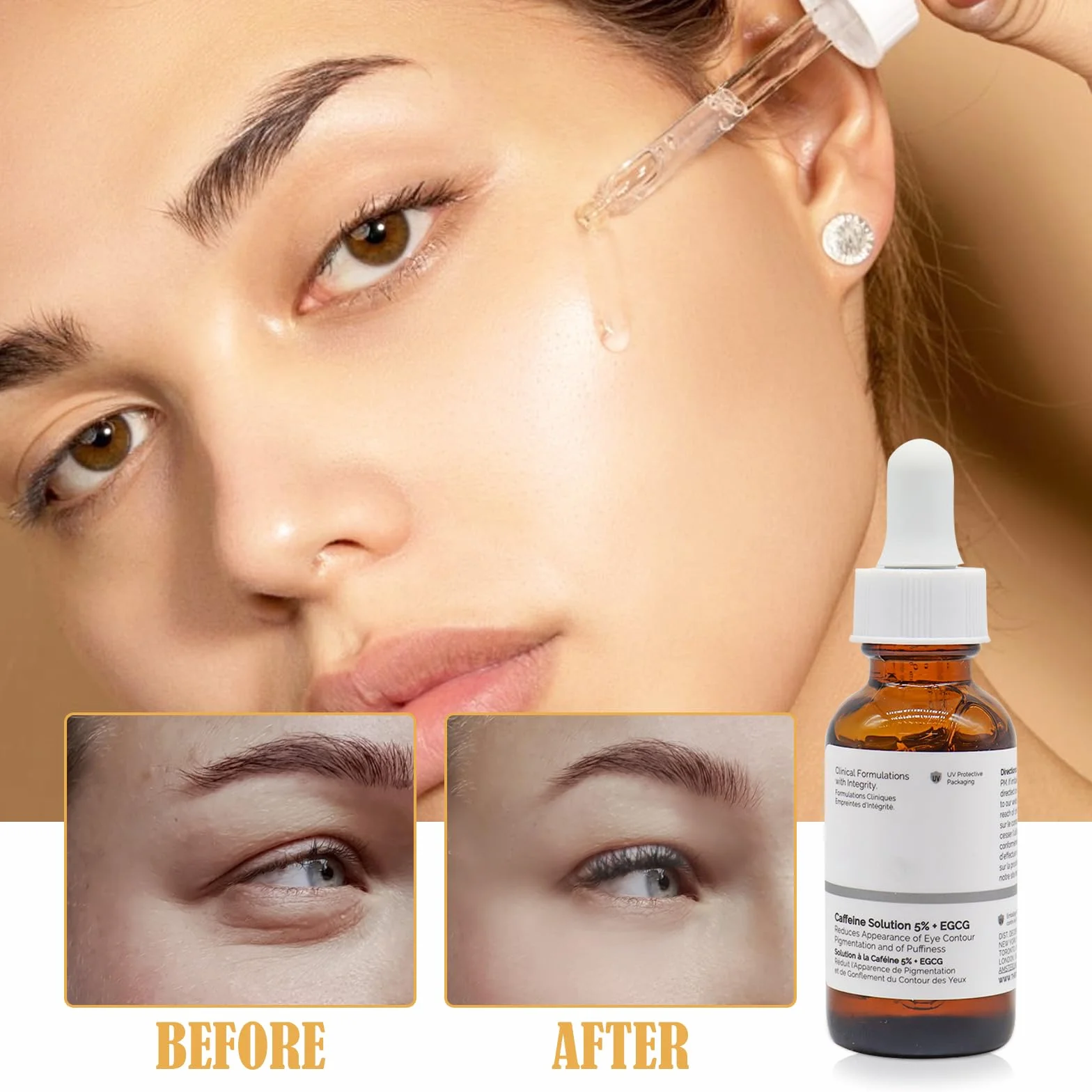 Kofeinowe serum pod oczy, kofeina, 5% + EGCG 30 ml, serum pod oczy z kofeiną, przeciw starzeniu się, do pielęgnacji oczu, blaknięcie zmarszczek, cienie pod oczami, serum nawilżające dla kobiet