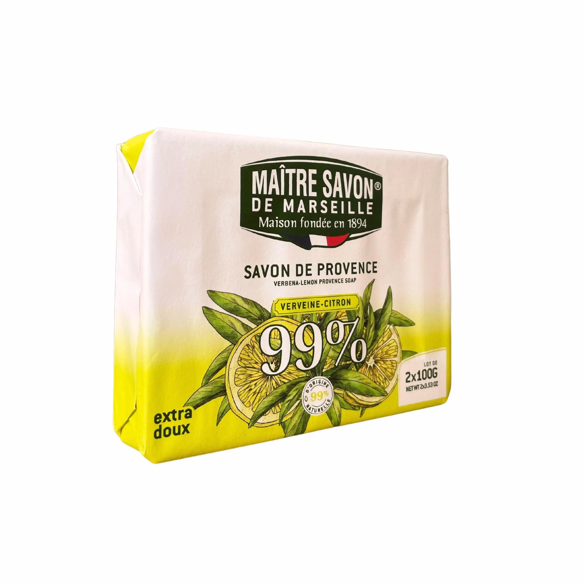 Mistrz Mydło Marsylii - Mydło Provence Verbena-Cytryna - Extra Soft - 2x100g - 99% naturalnych składników - ciało i dłonie