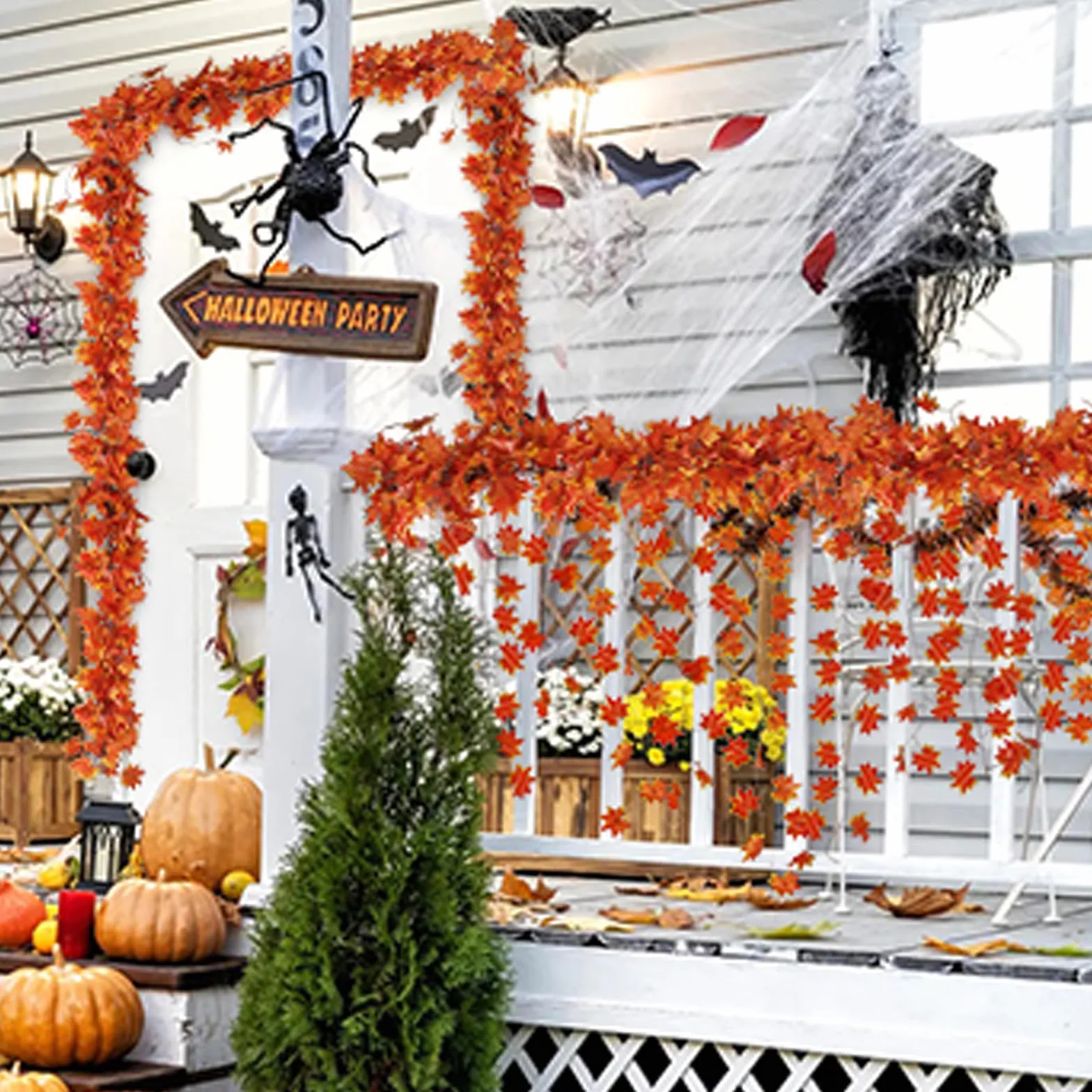 GWAWG Zestaw 12 jesiennych liści klonu, girlanda 2,3 m, girlanda na Święto Dziękczynienia, Halloween, kominek, dekoracja bożonarodzeniowa