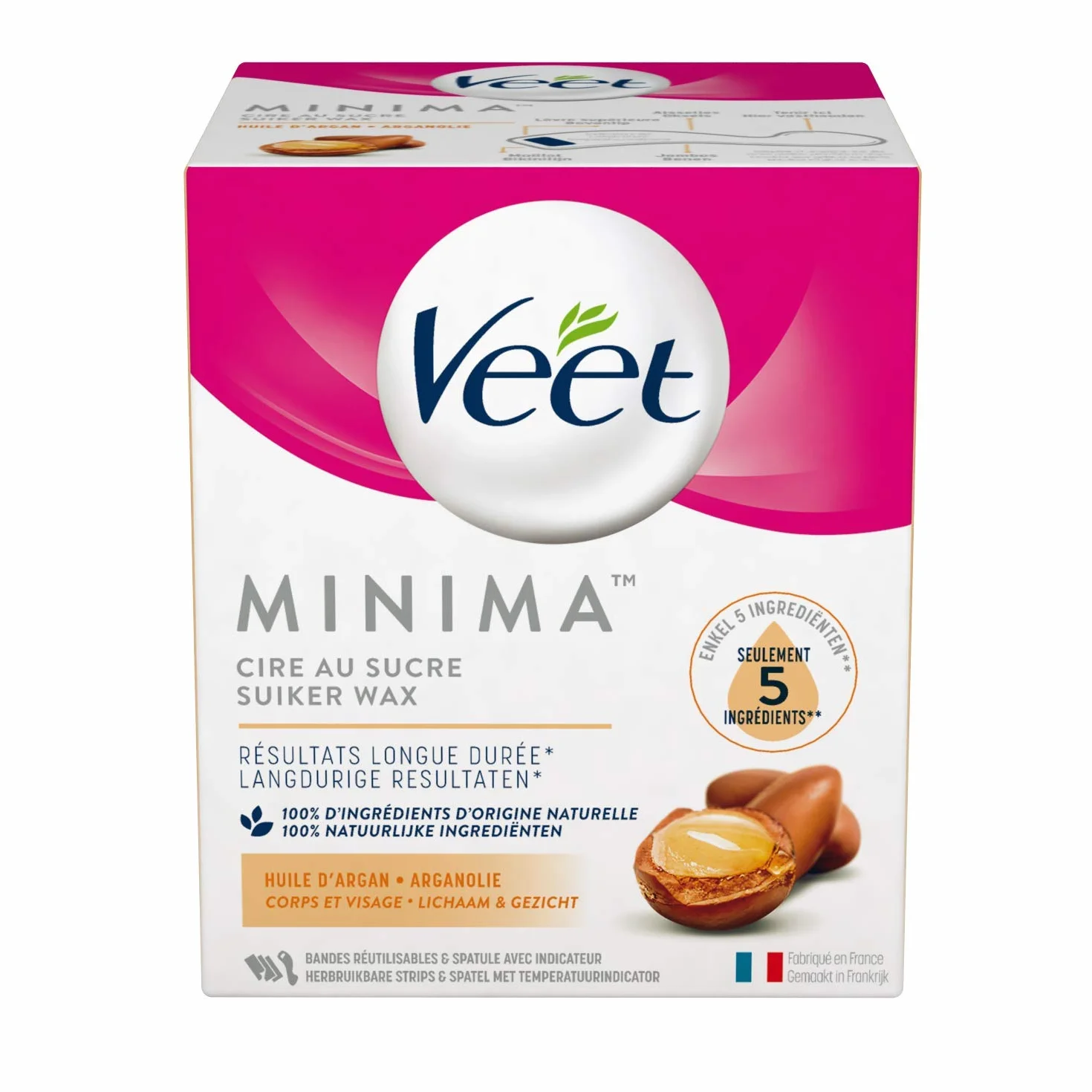 Veet PURE - Gorący wosk z cukrem i olejem arganowym - Bezpasmowa depilacja - 100% naturalne składniki - 250ml