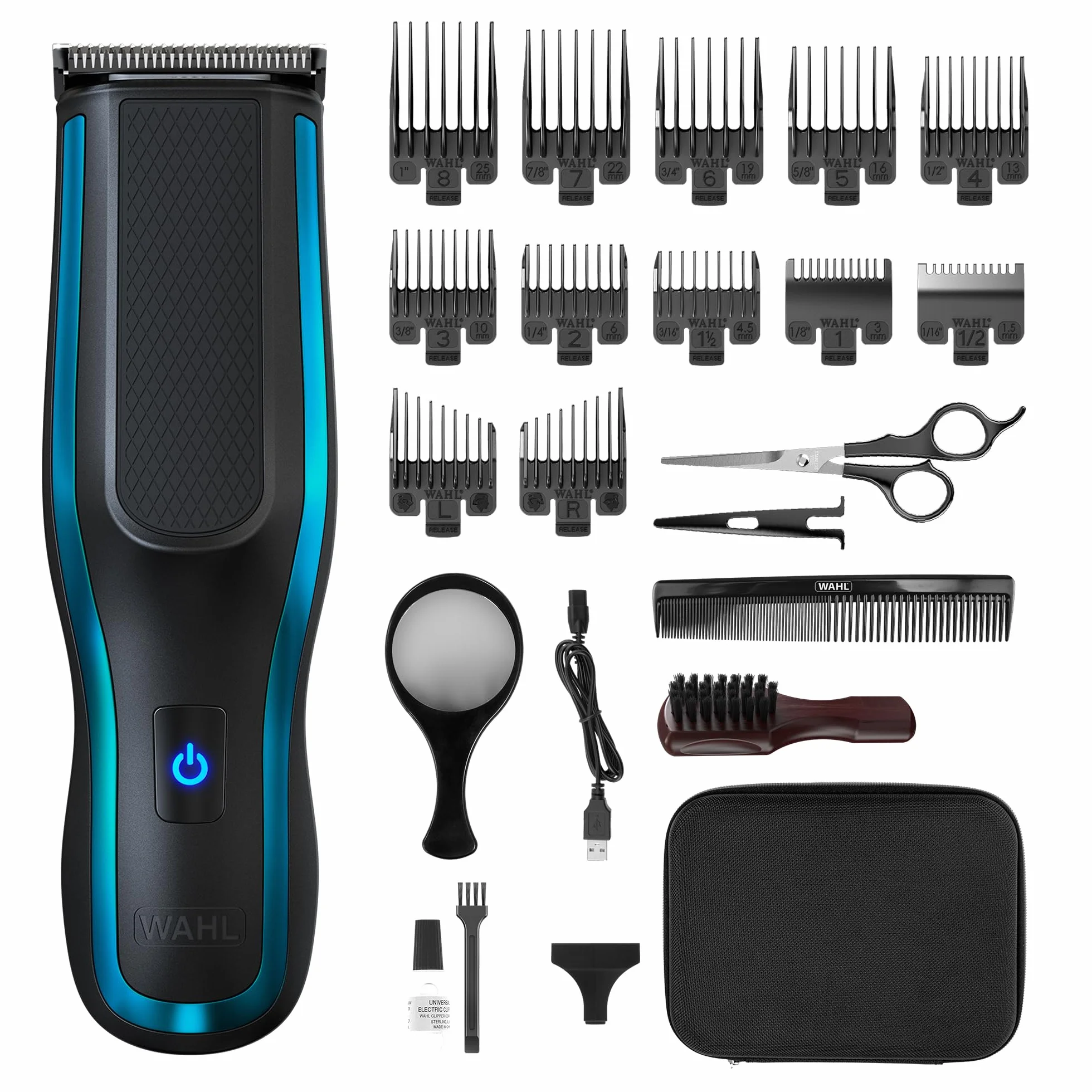 WAHL Self Clip 360 bezprzewodowa maszynka do strzyżenia włosów czarna 10 nasadek USB