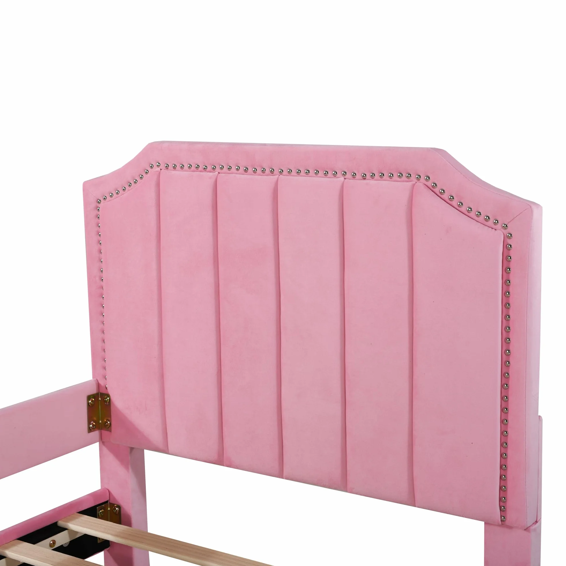 HAINEW Łóżko dziecięce, tapicerowane, 90 x 200 cm, z zagłówkiem i stelażem, flanelowe, łóżko pojedyncze, sofa do spania, łóżko dla gości z podłokietnikami, dla chłopców lub dziewczynek (różowe)