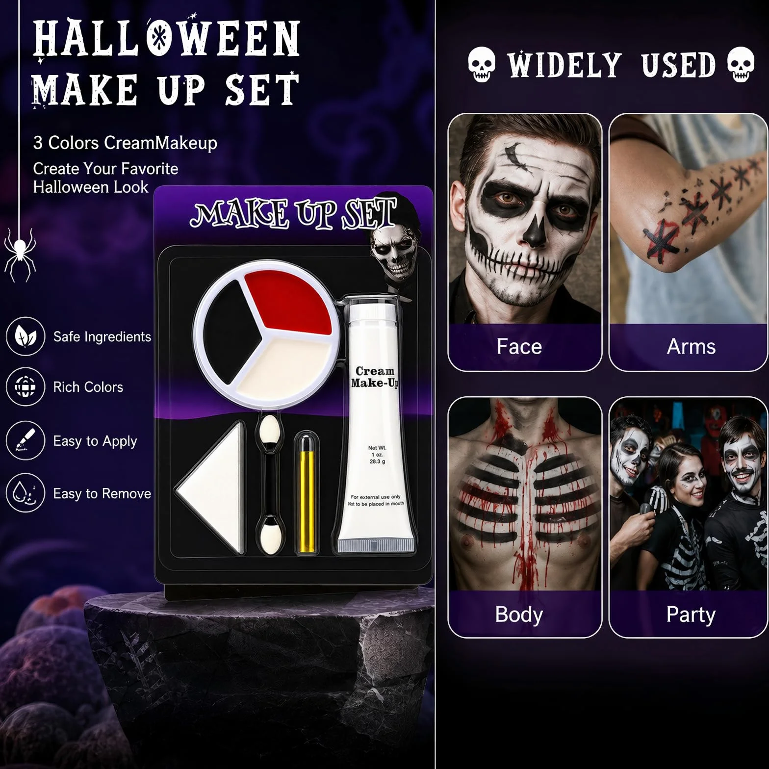 Halloweenowa biała farba do twarzy, SFX, zestaw do makijażu, biało-czarno-czerwona farba do twarzy, zestawy do makijażu na Halloween, do twarzy i ciała, Cosplay, SFX, zestaw do makijażu na Halloween