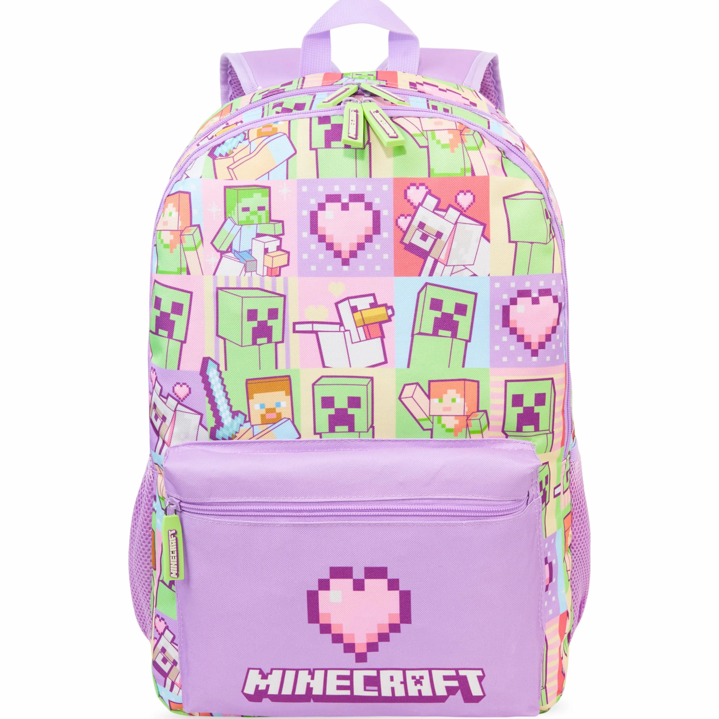 Get Trend Pokemon | Plecak dziewczęcy Minecraft, regulowany, wyściełany pasek na ramię i zamek błyskawiczny, do szkoły lub podróży, prezent dla dziewczyny, Fioletowy/Multi Minecraft, 46x32x16cm