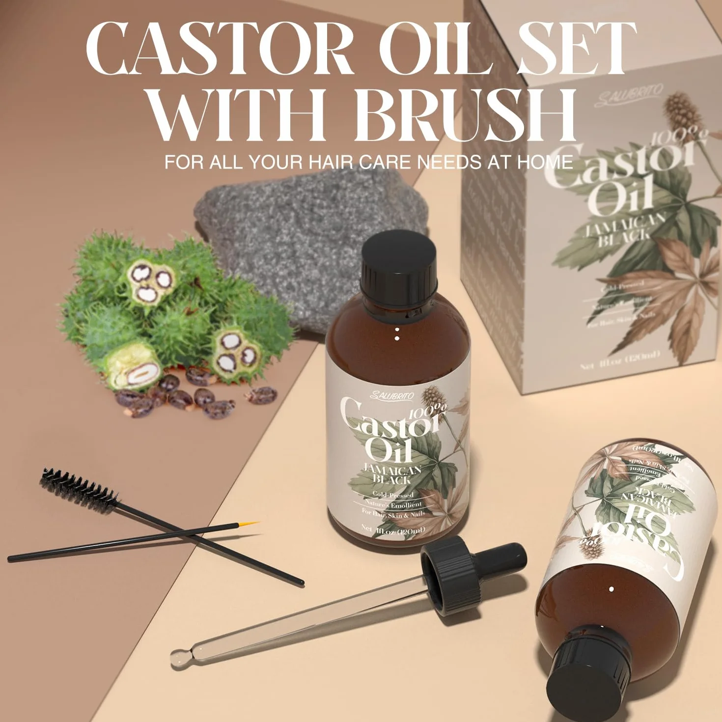 Salubrito Castor Oil Organic 120ml, 100% czysty, naturalny, tłoczony na zimno olej rycynowy do włosów, rzęs, brwi, paznokci, pielęgnacji skóry, naturalny olej do włosów dla mężczyzn i kobiet