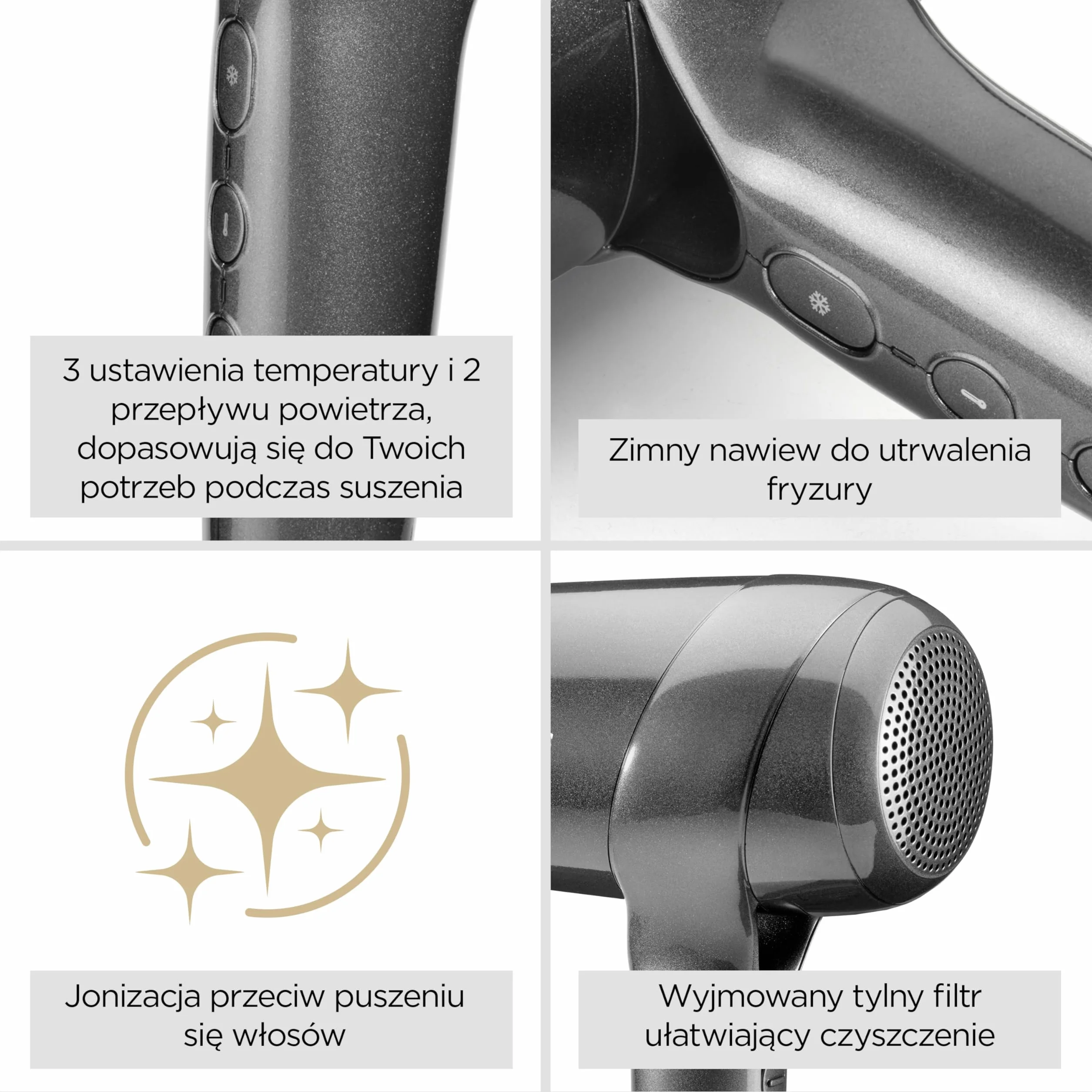 Suszarka do włosów BaByliss Titanium Shine – mocna i kompaktowa, ergonomiczna suszarka, jonizacja przeciw puszeniu, 3 ustawienia temperatury i 3 prędkości, kolor srebrny, model D6200DE