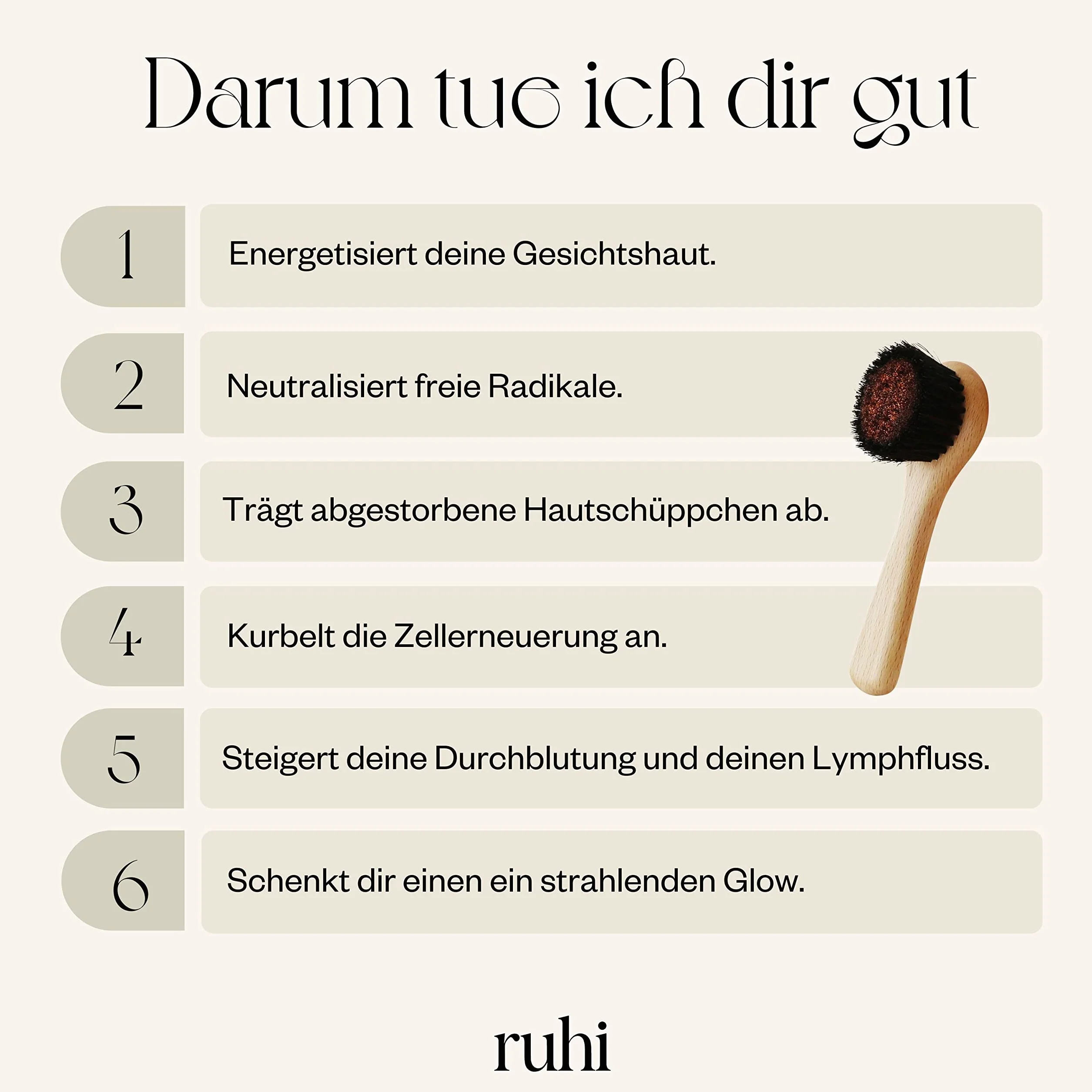 ruhi® szczotka do twarzy [nowość] miedziana szczotka do twarzy z miedzi i naturalnego włosia do masażu na sucho, wykonana w DE| Ionic Dry Brush Face| regionalne, drewno bukowe z certyfikatem FSC