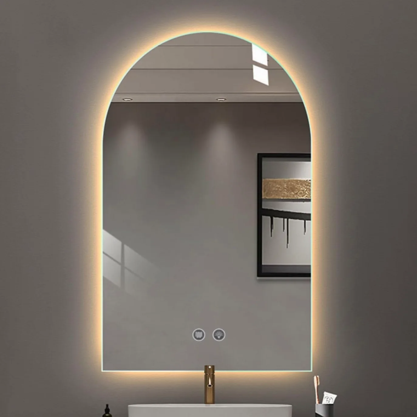 Eleganckie Lusterko łazienkowe z podświetleniem LED z 3 kolorami ściemniane światło, lustro ścienne do makijażu, przełącznik dotykowy z czujnikiem, pionowe zawieszenie