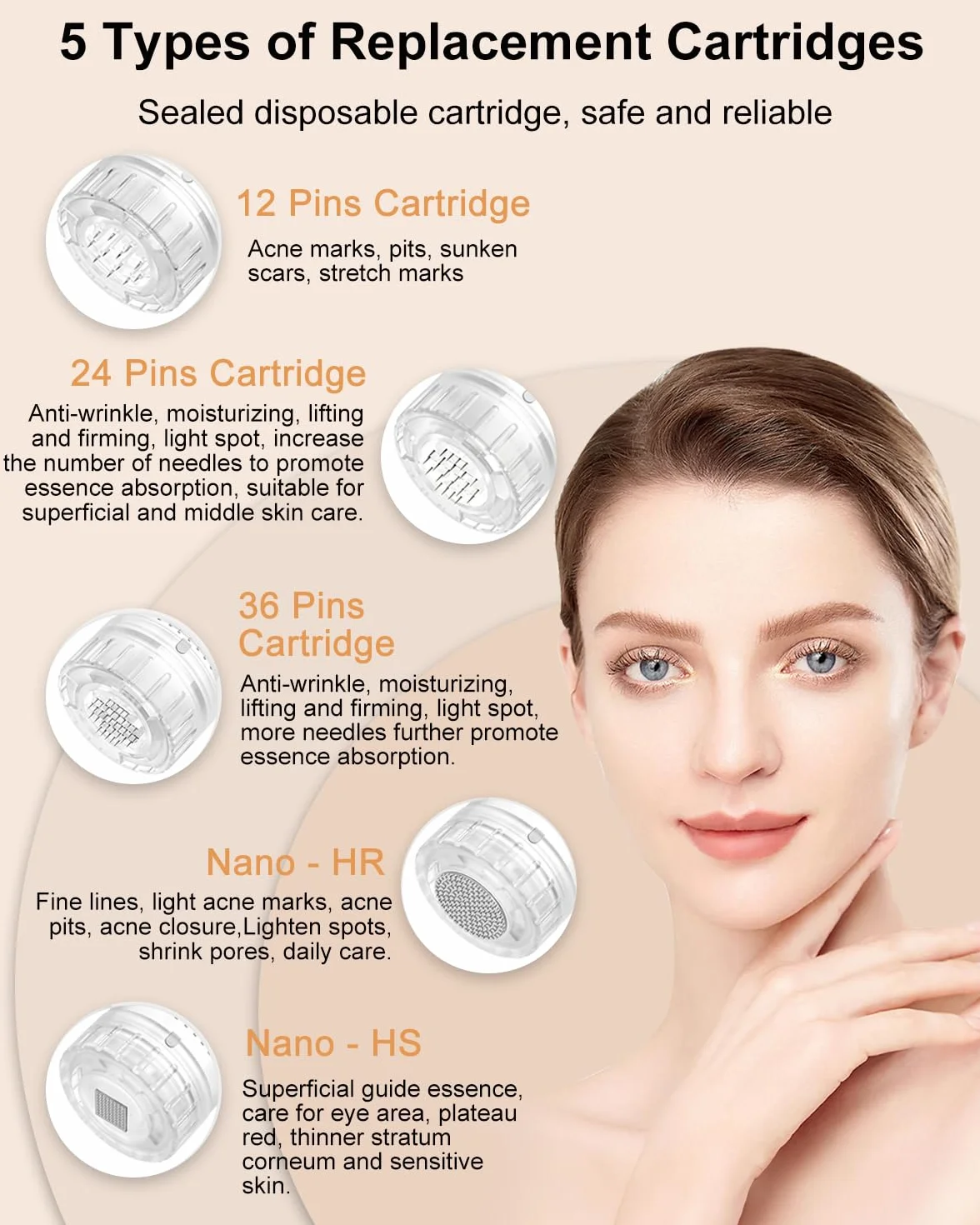 Hydra. Pen H5 Dermapen Microneedling Pen, EMS Microcurrent Automatyczna aplikacja serum Microneedling Narzędzie kosmetyczne 3 w 1 z 5 rodzajami wkładów, prezenty dla kobiet (złoto)