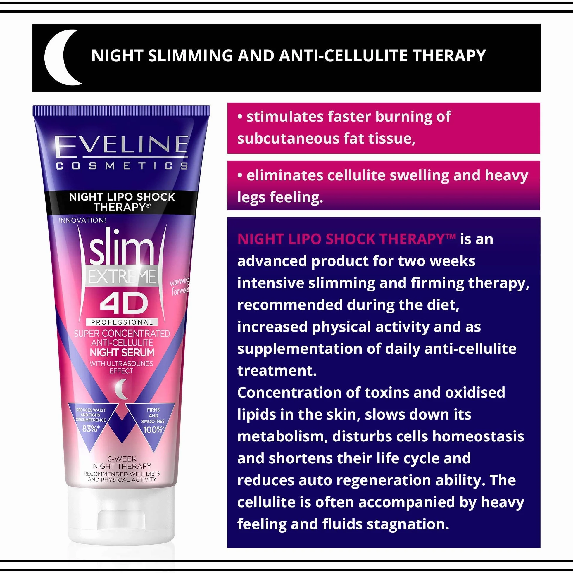 Eveline Cosmetics Slim Extreme 4D super skoncentrowany cellulit wyszczuplający gorący krem dla kobiet, 250 ml, formuła szybkiego spalania tłuszczu, 2-tygodniowa noc Lipo Shock Thearpy | płaski brzuch, szczupłe nogi i talia