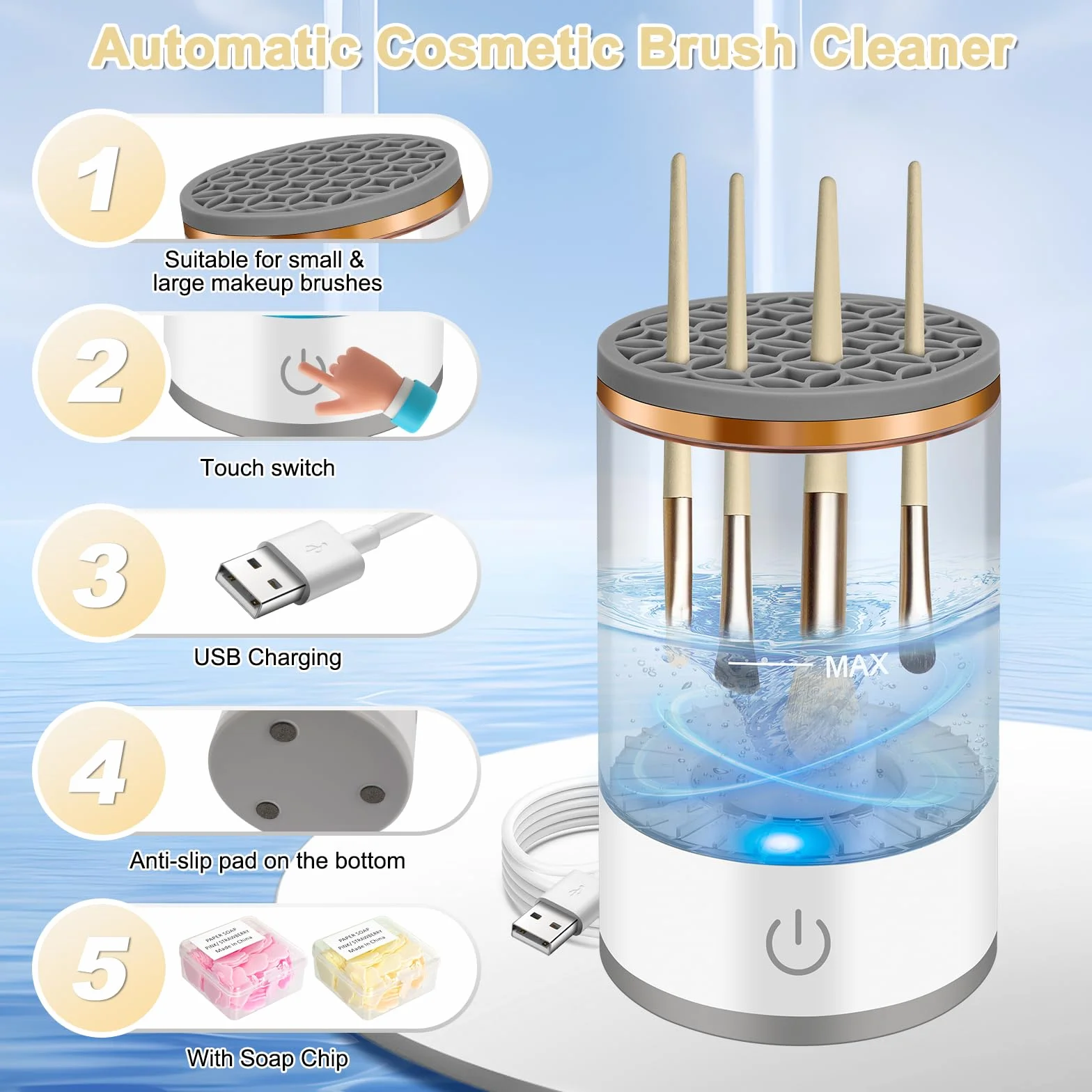 Elektryczny środek do czyszczenia pędzli do makijażu Make Up Brush Cleaner USB ładowalny stacja automatyczny