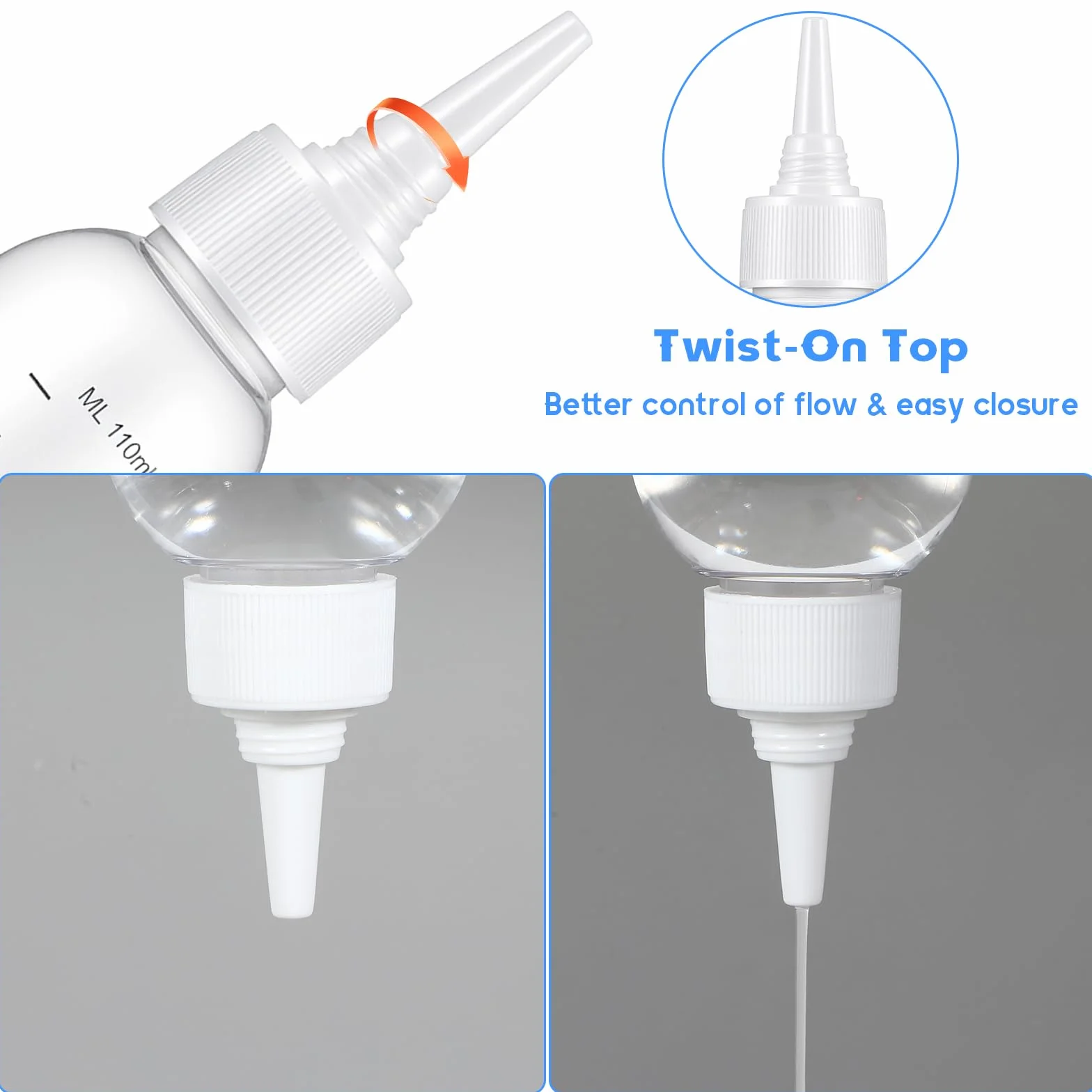 4 sztuki buteleczka aplikatora do włosów, squeezie z aplikatorem do olejku do włosów, 110 ml & 50 ml buteleczka aplikatora z skalą, aplikator do olejku do włosów do farbowania skóry głowy i