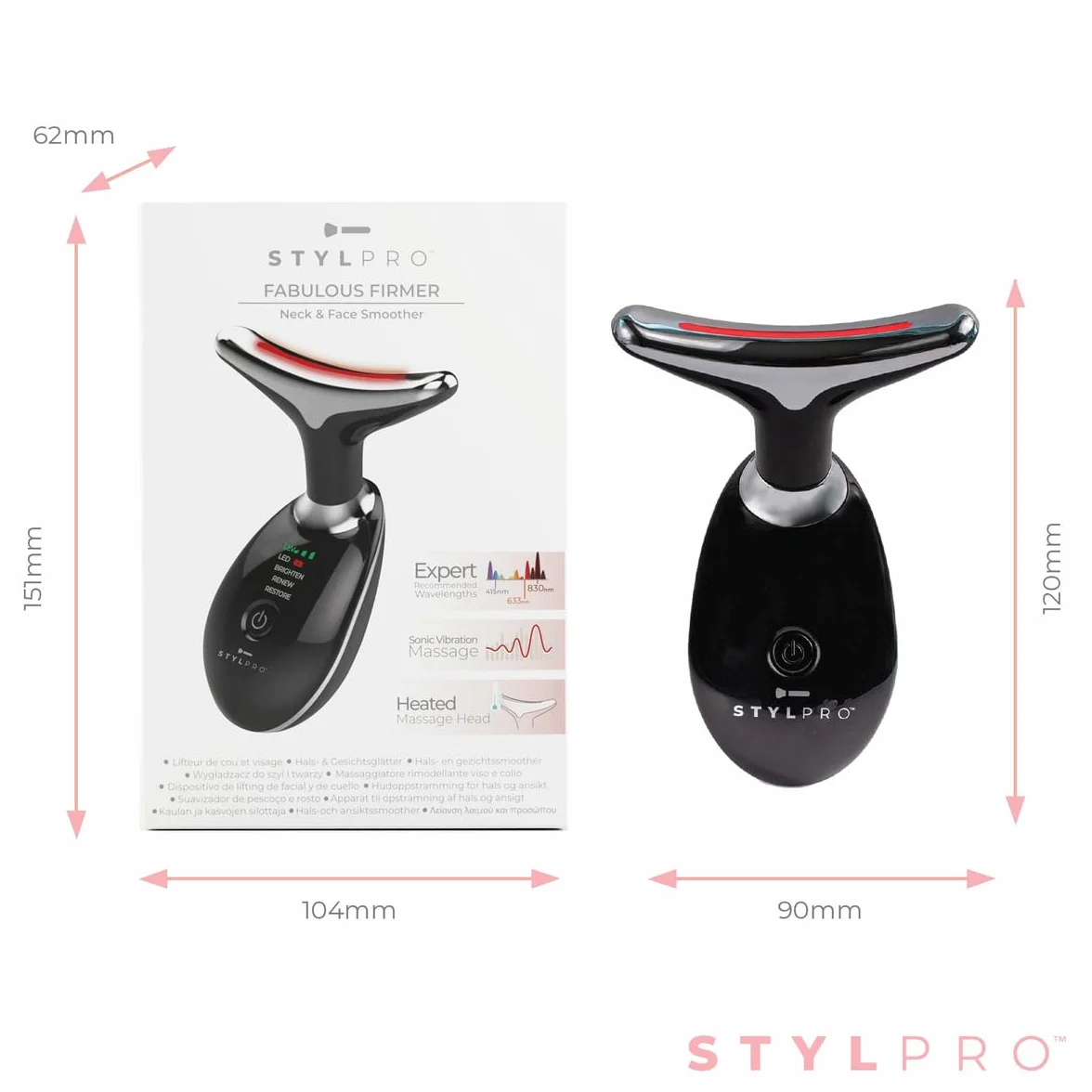 STYLPRO Masażer do twarzy i szyi LED – terapia światłem dla ujędrnienia i liftingu